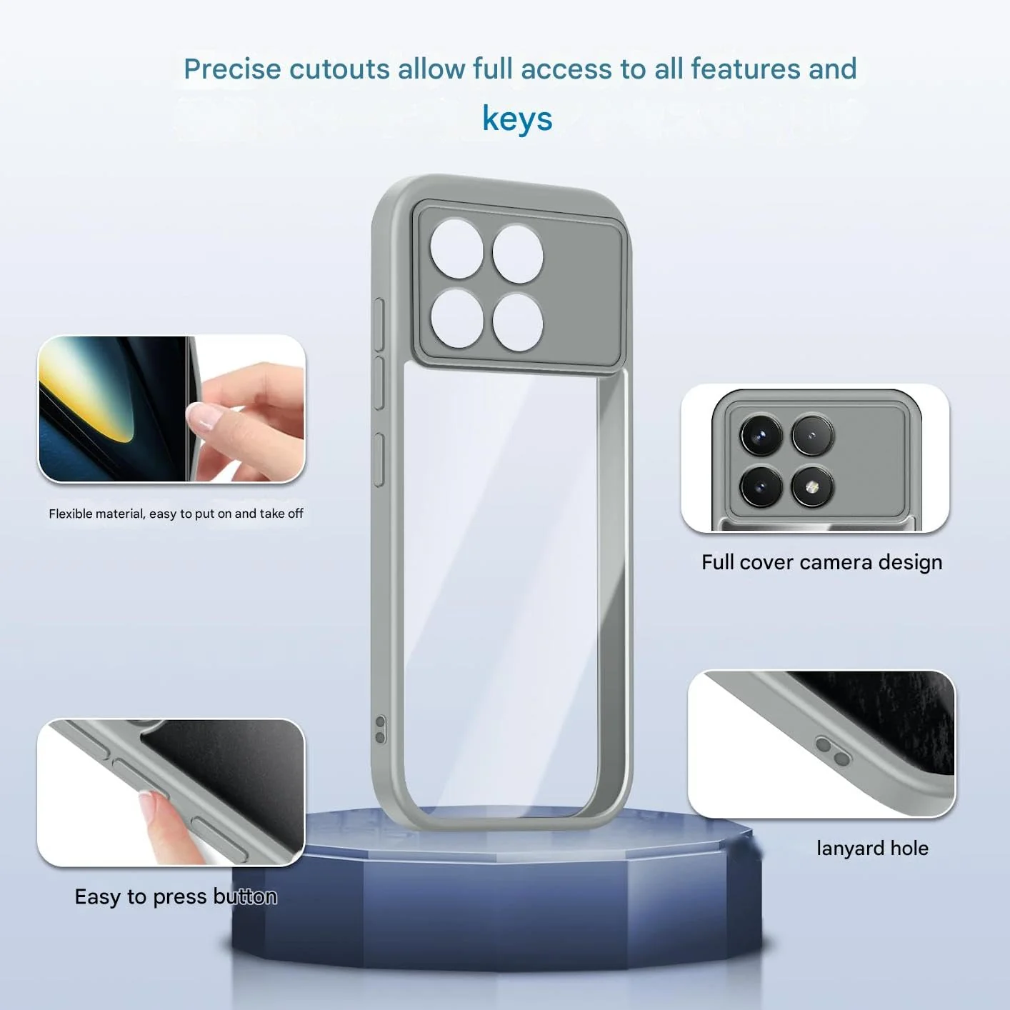 DL3 Mobilak Clear TPU Case for Xiaomi Poco F6 Pro 5G, Camera protection, Shock-absorbing protection, Scratch-resistant surface - Gray