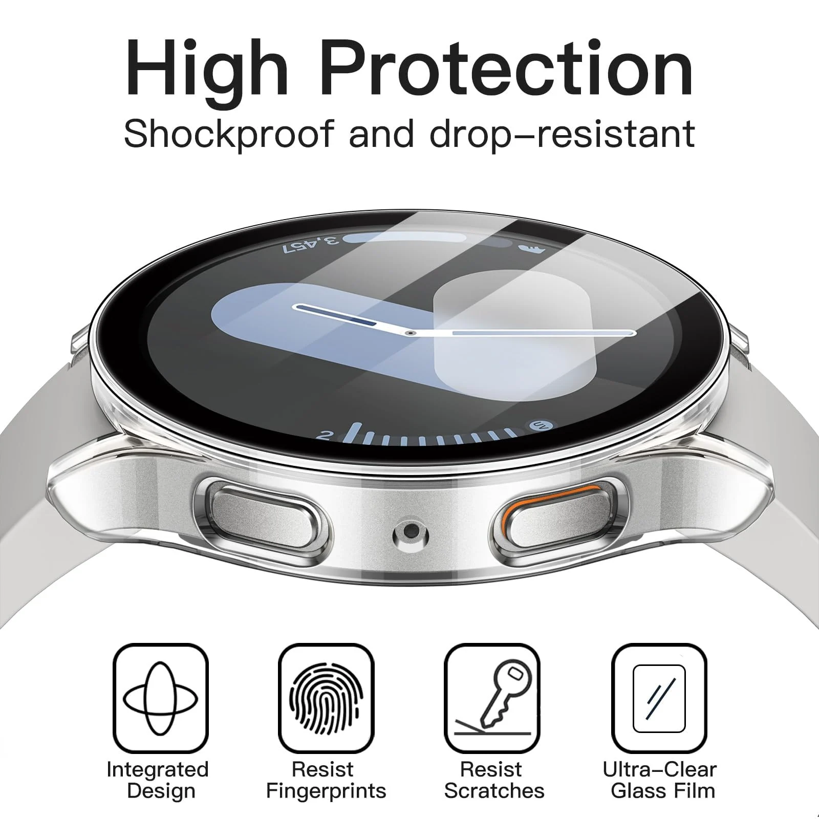 DL3 Mobilak Case with Screen Protector for Samsung Galaxy Watch 7 44mm, Bumper Full Coverage Hard PC Overall Protective Cover, Built-in Tempered Glass Film High Sensitivity - Clear