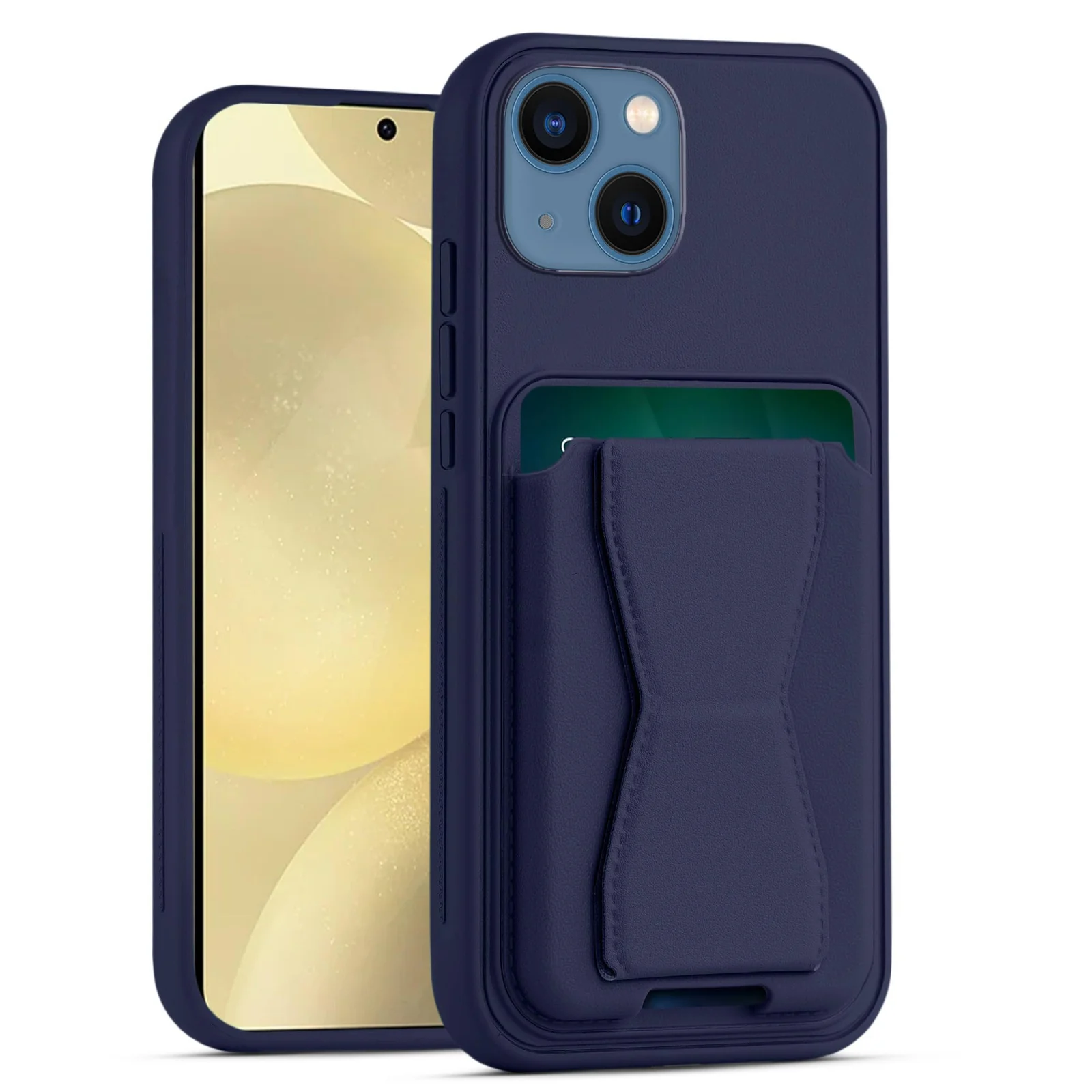DL3 Mobilak Leather Wallet Case with Card Slot for iPhone 13 / iPhone 14 with Camera Protection and Shockproof Design - Blue