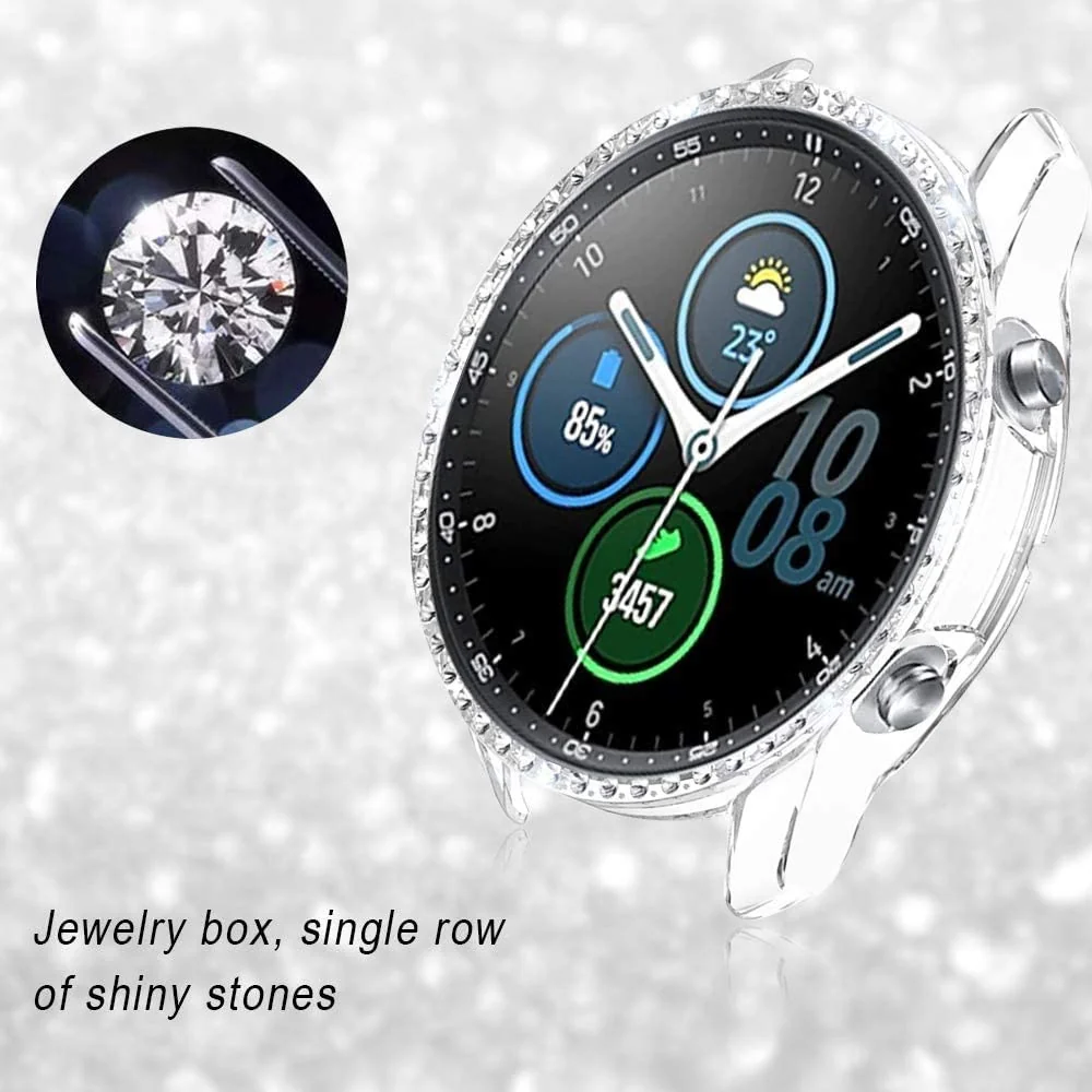DL3 Mobilak Bumper Diamond Case Compatible with Samsung Galaxy Watch 3 45MM, Bling Crystal Diamonds PC Plastic Protector Case Cover Frame for Galaxy Watch3 45 MM - Silver