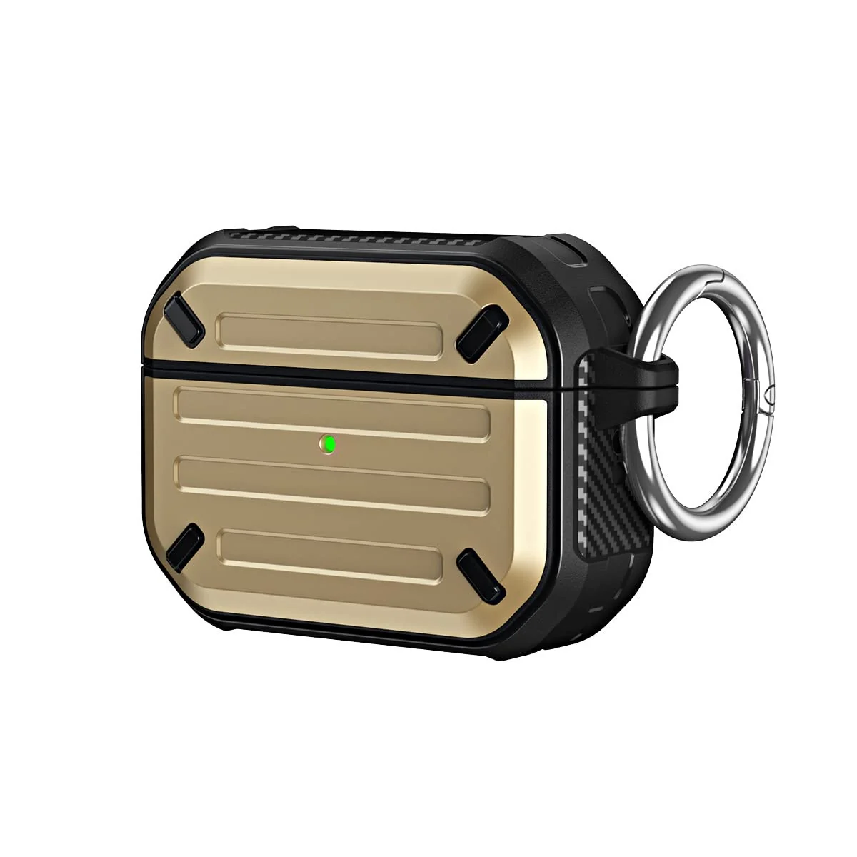DL3 Mobilak Compatible with AirPods Pro Case Cover Rugged Armor Hard Shell Shockproof Apple Airpod Pro 2019 Protective Case Replacement Support Wireless Charging with Keychain - Gold