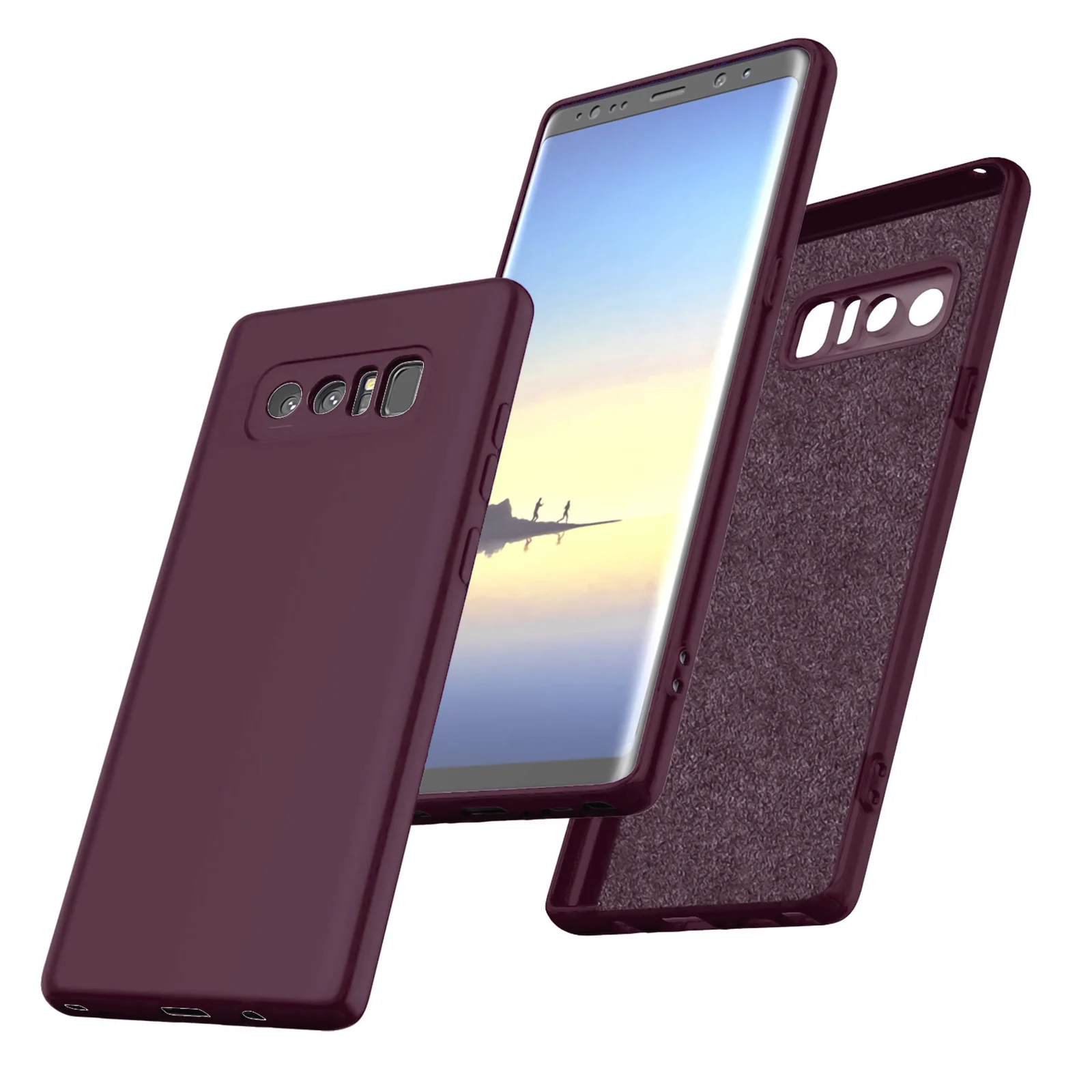 DL3 Mobilak Liquid Silicone Protective Case with Soft Microfiber Lining with Full Camera Protection for Samsung Galaxy Note 8 - Wine Red