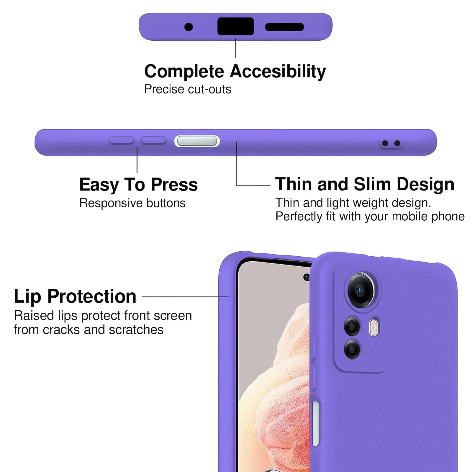 DL3 Mobilak Liquid Silicone Case for Xiaomi Redmi Note 12S, Shock-absorbing protection, Scratch-resistant surface, Soft microfiber lining - Purple