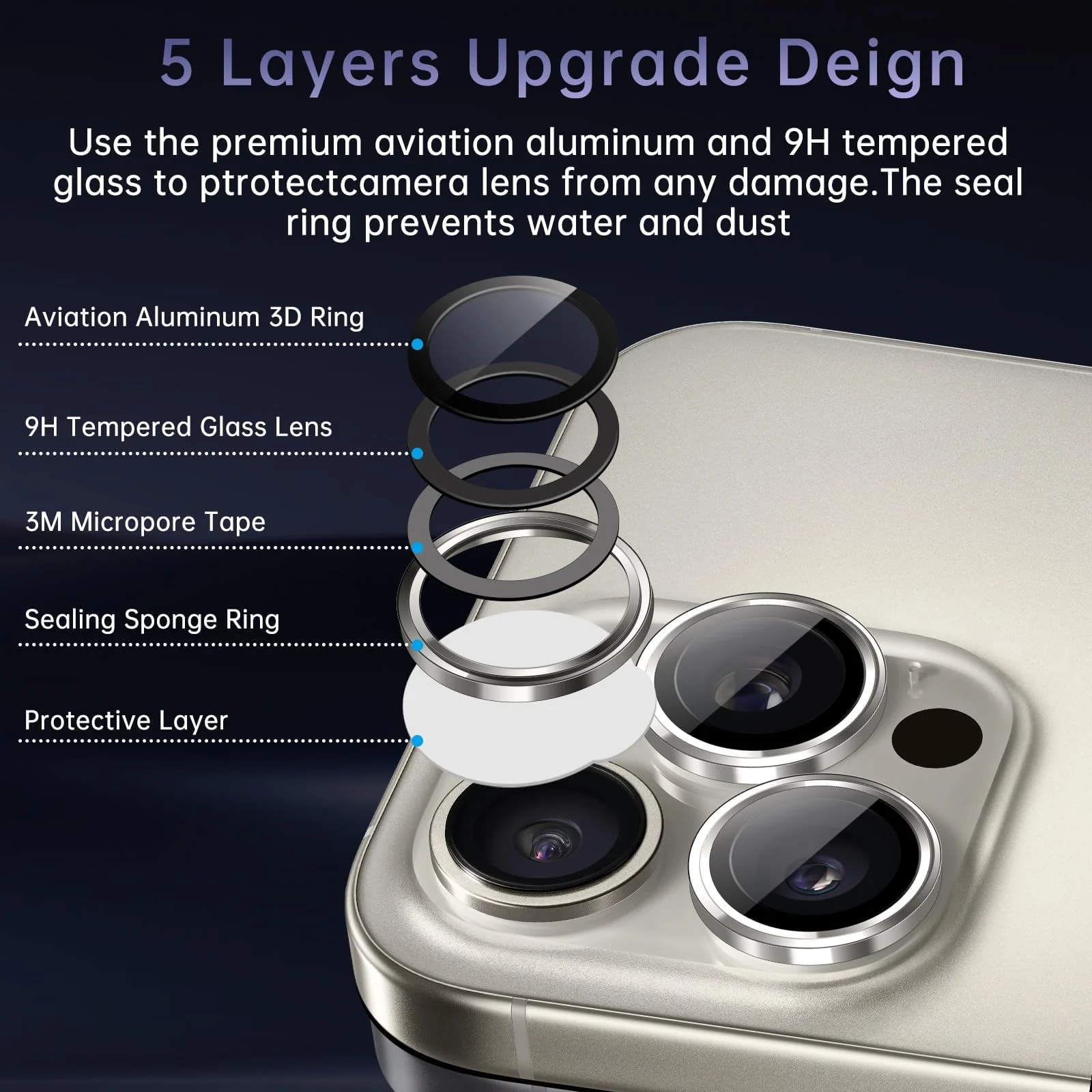 DL3 Mobilak Camera Lens Protector For iPhone 16 Pro/iPhone 16 Pro Max, [Keep Original Shooting] Tempered Glass Screen Protector Metal Individual Camera Cover, Case Friendly - Titanium Natural