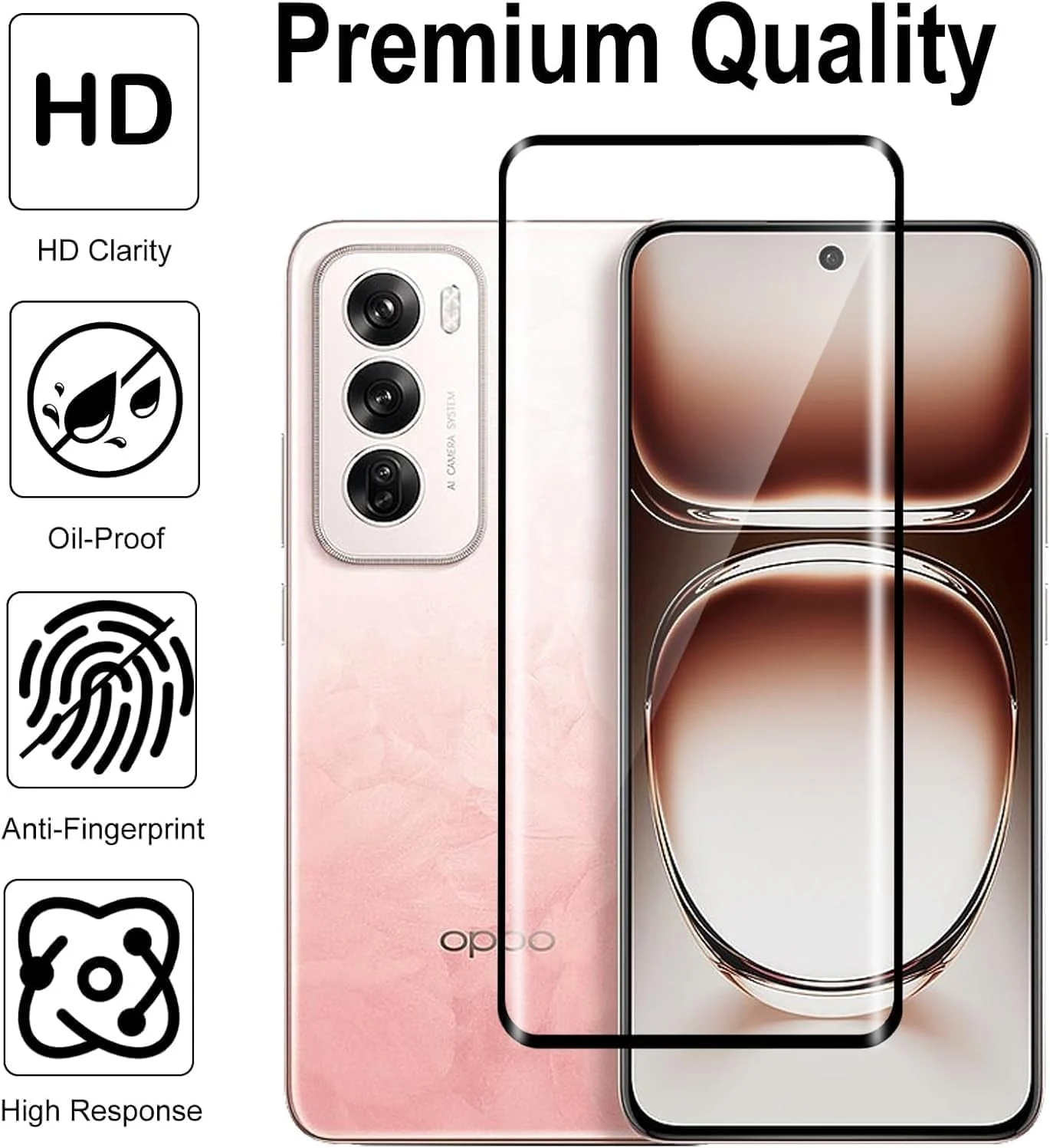 DL3 Mobilak 5D Full Glass Screen Protector For OPPO Reno 12 Pro. Black Frame - Clear