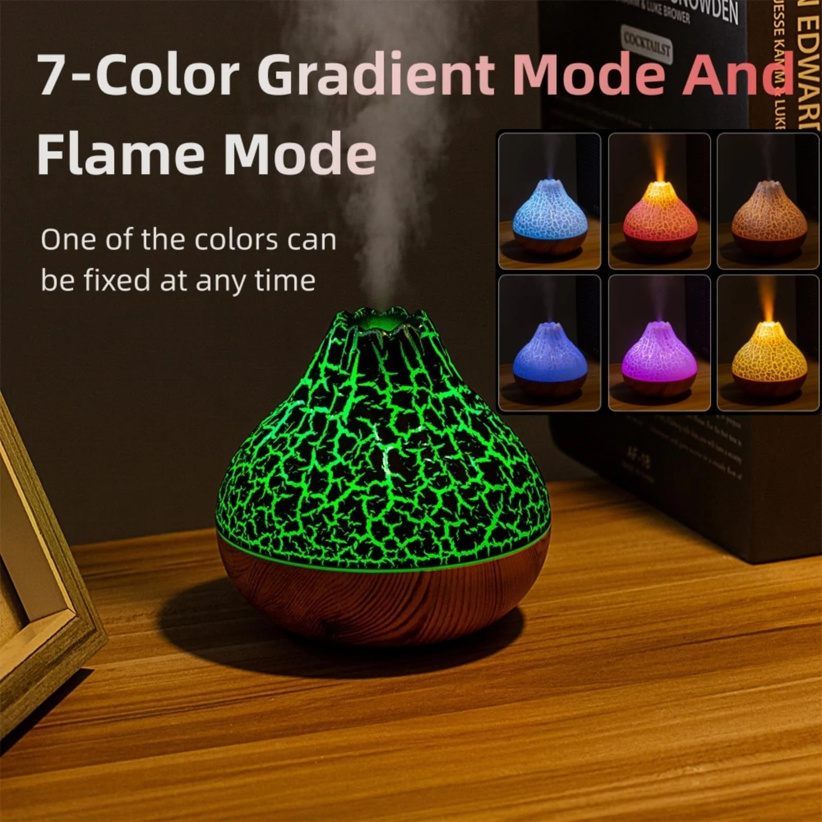 Mobigon Wood Cool Mist Ultrasonic Humidifier for Room Moisture, Aroma Diffuser for Home, 300ml Essential Oil Diffuser with 7 Colorful Night Light, Auto Shut-Off, Home, Office, car - E.Light Brown