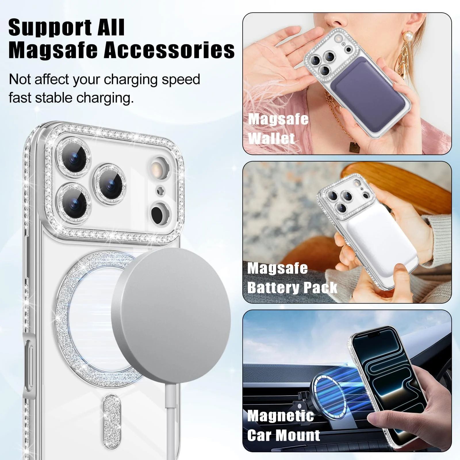 DL3 Mobilak MagSafe-Compatible Magnetic Case for iPhone 17 Pro Max with Camera Protection and Magnetic Car-Mount Support - Silver
