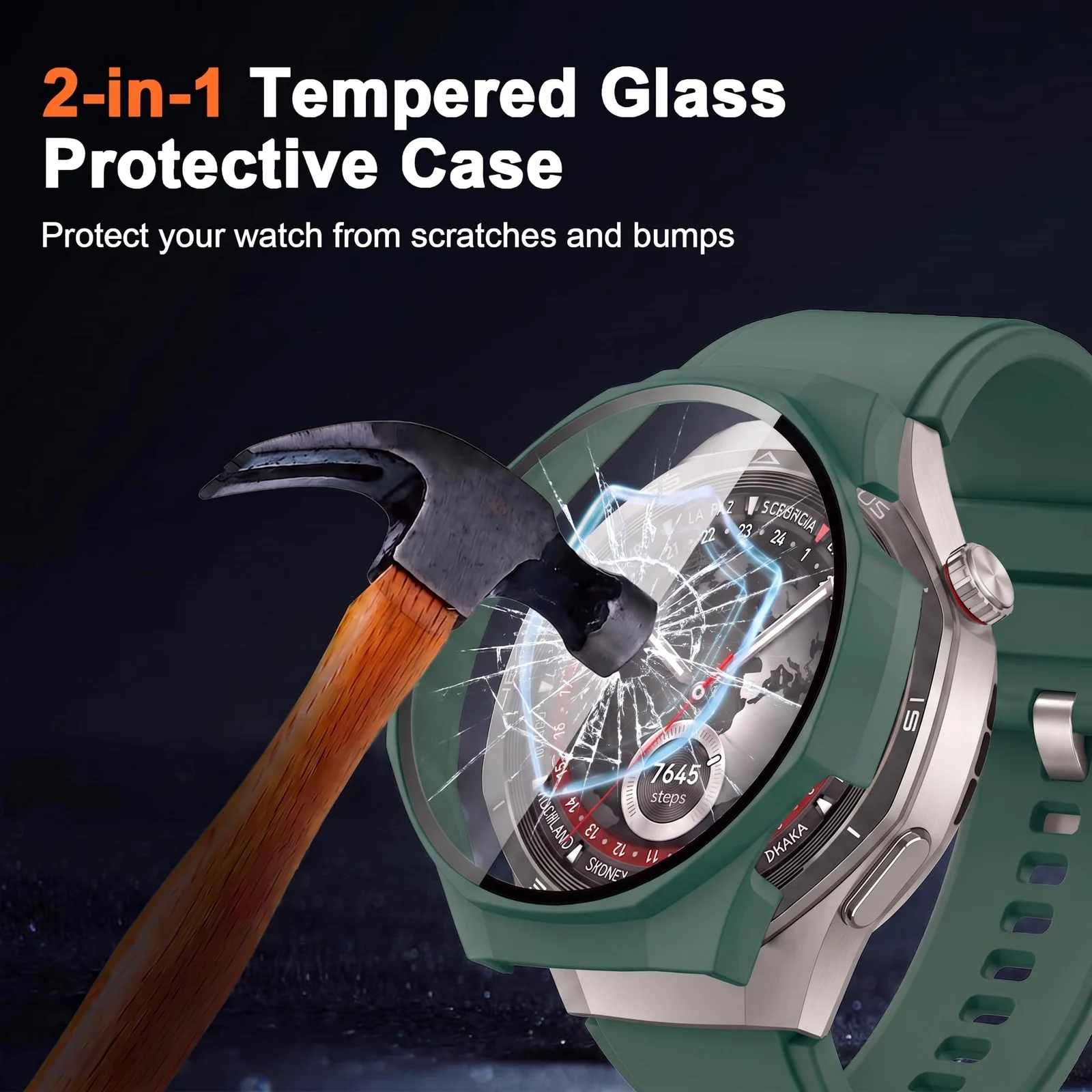 DL3 MOBILAK Full-Coverage Watch Case with Tempered Glass for Huawei Watch GT 5 Pro 46 mm, Green
