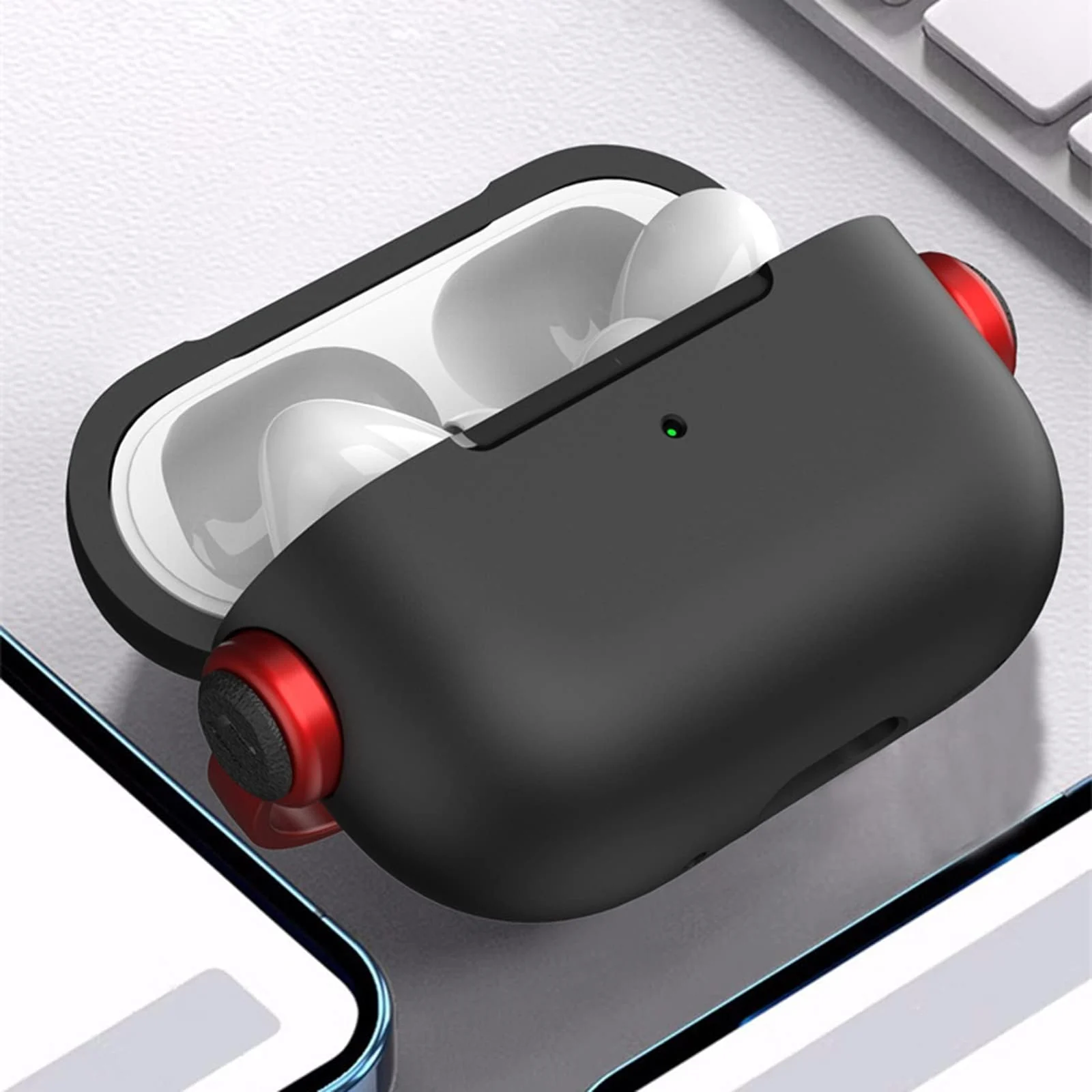 DL3 Mobilak Protective Case for AirPods Pro 2 [With Closure Lid] [Front LED Visible] [With Wrist Strap] Skin Case Compatible with 2022 AirPods Pro 2nd Generation - Black White