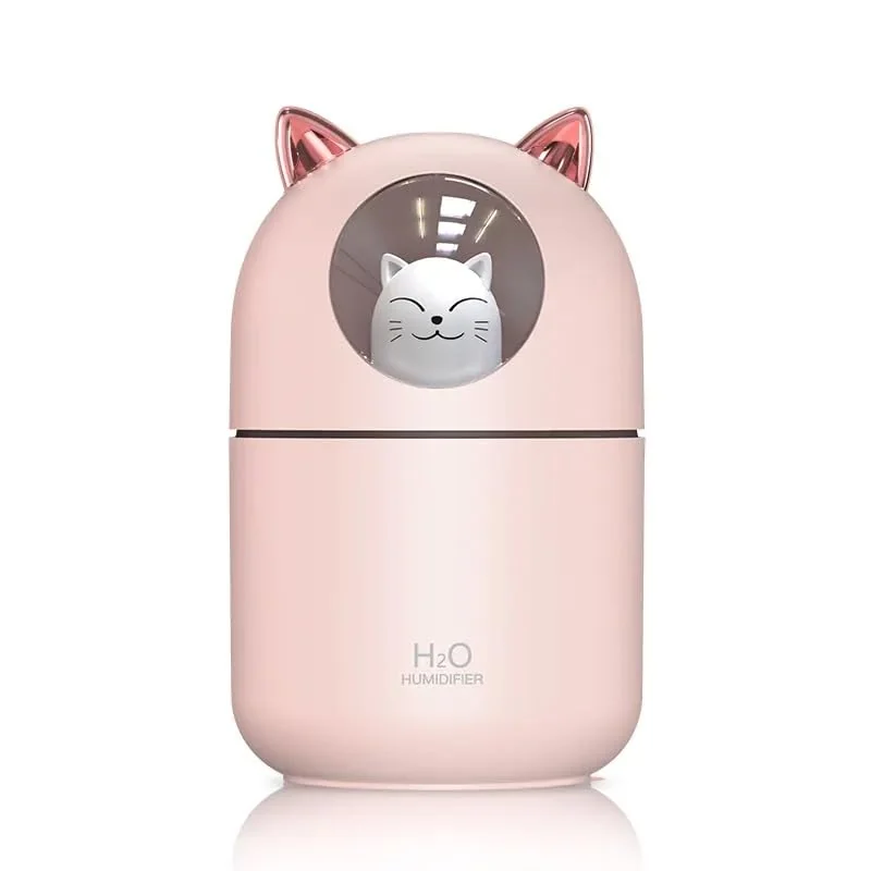Mobigon Wood Cool Mist Ultrasonic Humidifier for Room Moisture, Aroma Diffuser for Home, 300ml Essential Oil Diffuser with 7 Colorful Night Light, Auto Shut-Off, Home, Office, car - E.Pink