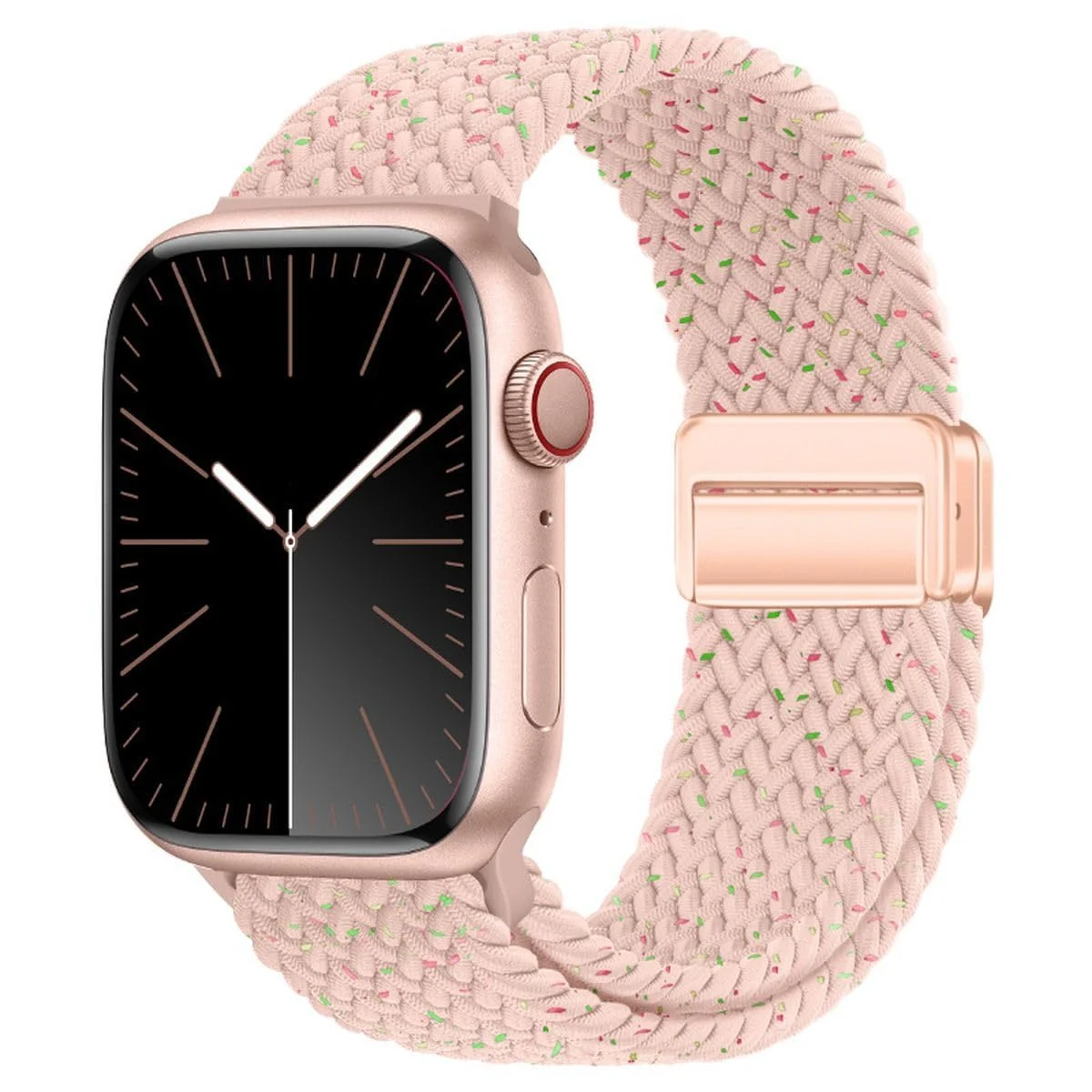 DL3 Mobilak Sport Solo Loop For Apple Watch Band Ultra 49mm 46mm 45mm 44mm 42mm, Adjustable Magnetic Stretchy Nylon Braided Wristband for iWatch SE Series 11 10 9 8 7 6 5 4 3 2 1 (A-Spring Cherry) - Black