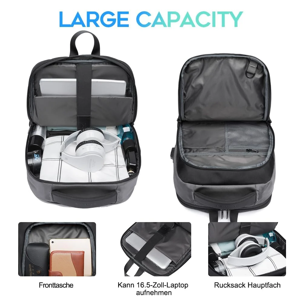 Mobigon Business Laptop Backpack, 15.6 Inch Travel Laptop Bag Rucksack with USB Charging Port, Water-Resistant Bag Daypack for Work College Computer Men Women Backpack - Gray