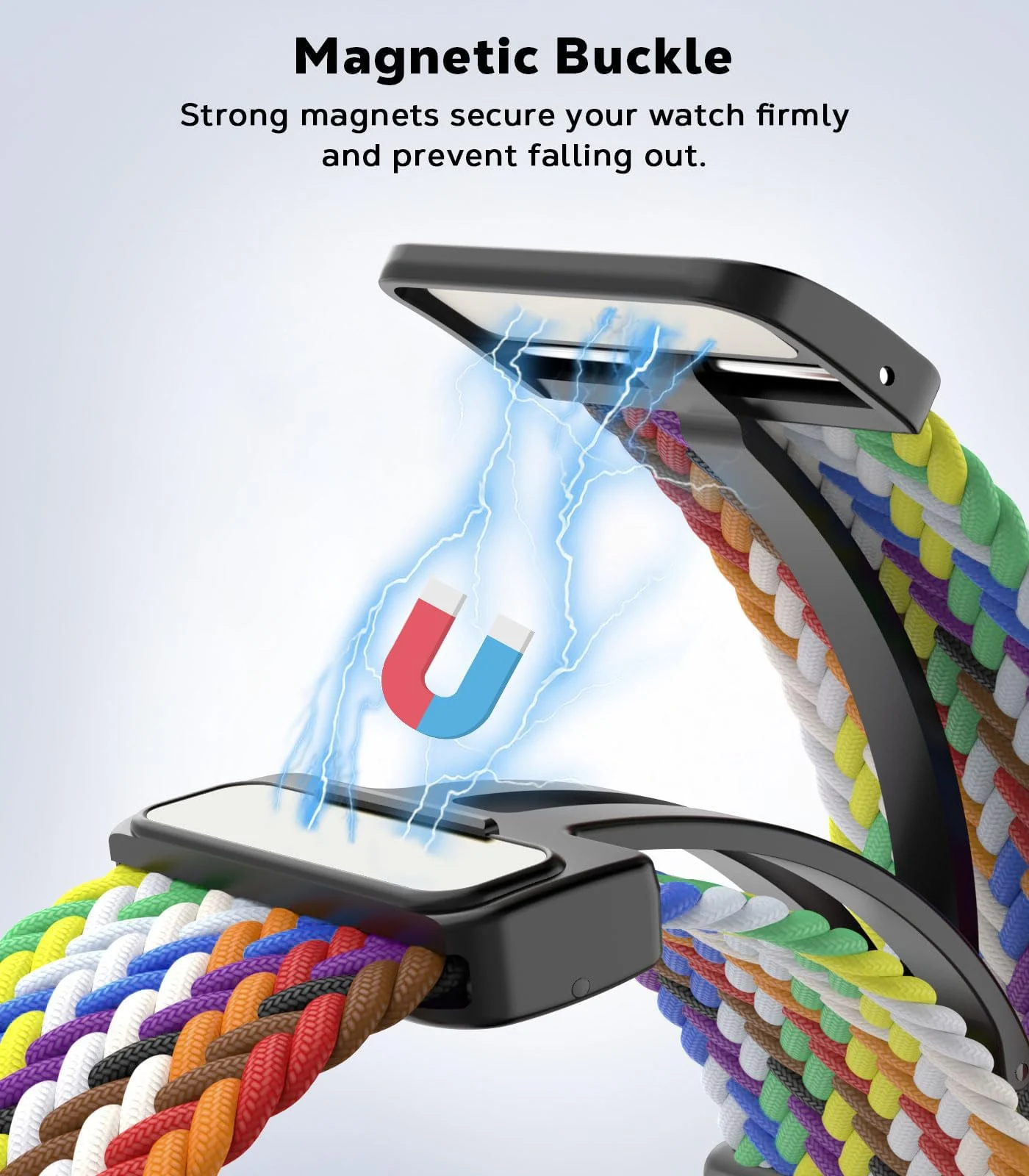 DL3 Mobilak 22mm Magnetic Band for Redmi Watch 5 Active/5 Lite/Samsung Galaxy Watch 3 45mm/Watch 46mm/Gear S3/Huawei watch GT6 GT5 46MM/GT2E/GT6 Pro/GT 5 Pro/Amazfit GTR 4/3, Stretchy Braided Nylon Sport Strap - Official Rainbow