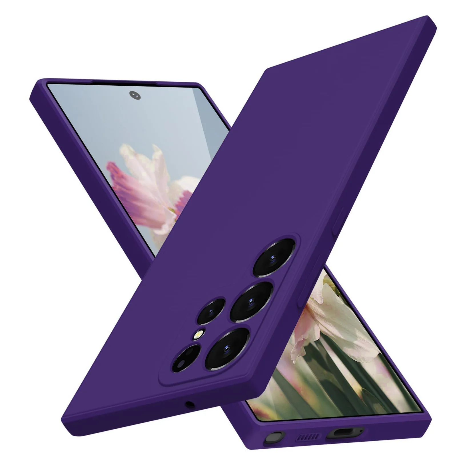 DL3 Mobilak Silicone Protective Case for Samsung Galaxy S24 Ultra, Shock-absorbing protection, Built-in kickstand, Integrated ring holder - Purple