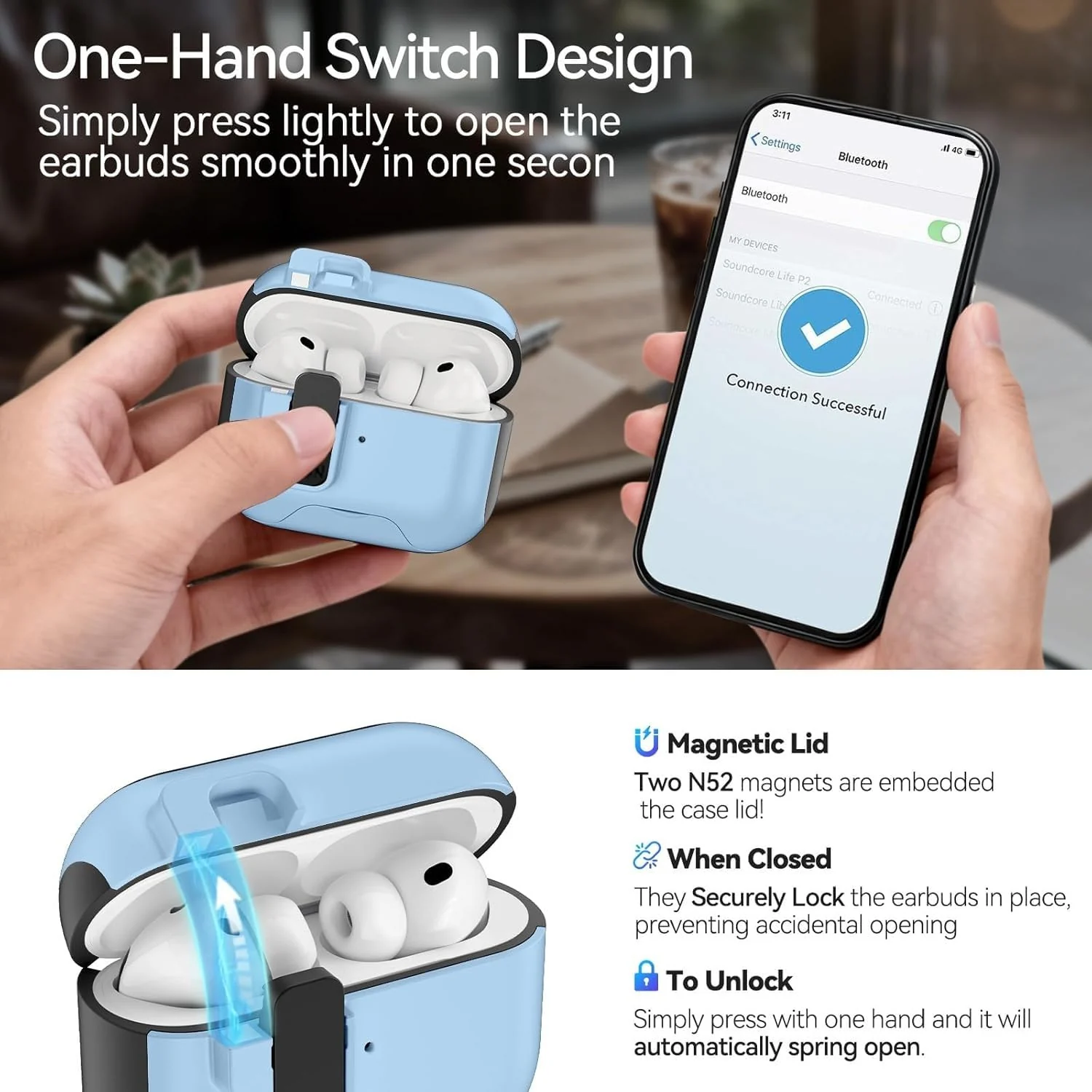 DL3 Mobilak for AirPods 3rd Generation Case Cover with Lock, Military Armor Cool AirPods 3 Case with Keychain for Men Women Hard Shell Shockproof Air Pod 3 for AirPod 3rd Gen 2021 - Baby Blue Black