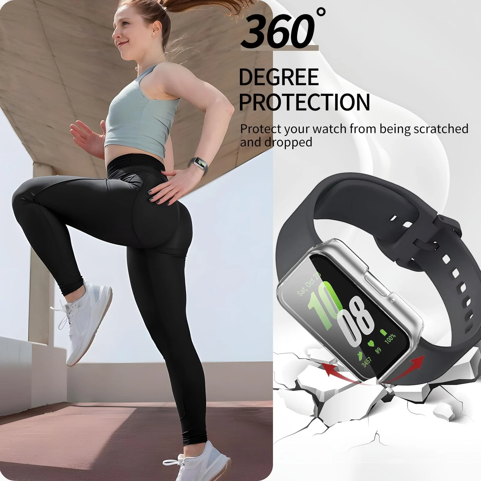 DL3 MOBILAK Full-Coverage Watch Case with Tempered Glass for Samsung Galaxy Fit 3, Silver Matte
