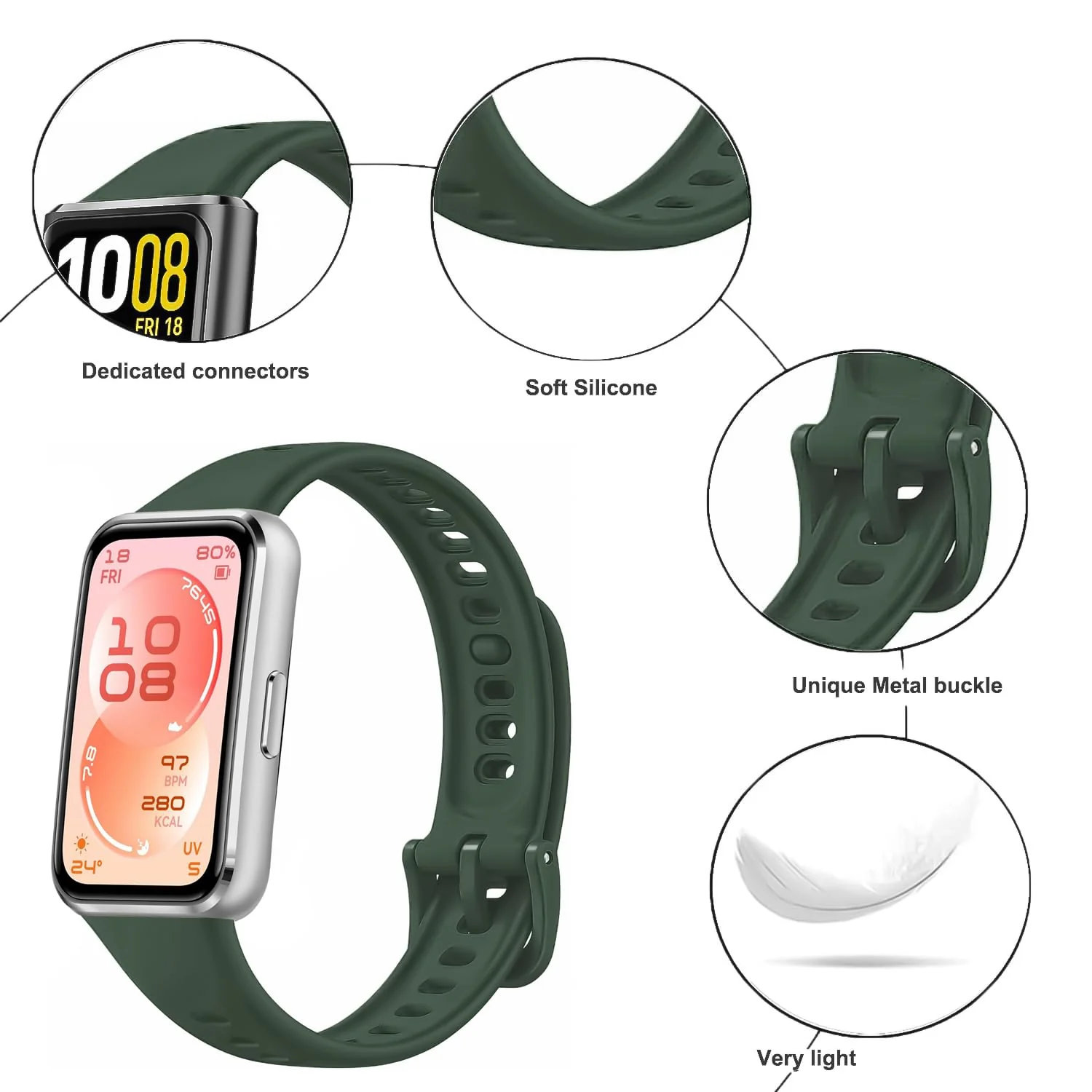 DL3 Mobilak Silicone Bracelet for Huawei Band 11/Band 11 Pro Strap, Soft Silicone Sport Band, Soft Breathable, for Huawei Band11/11 Pro Adjustable Replacement Strap - Green