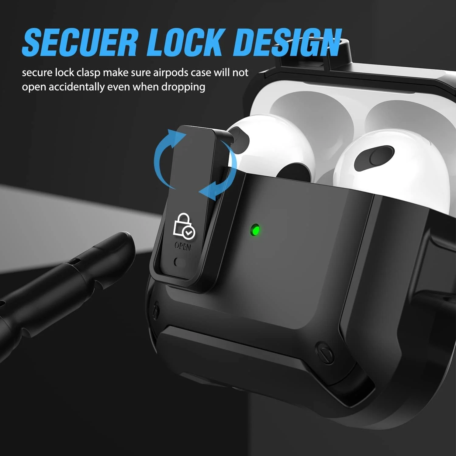 DL3 Mobilak Case Compatible with AirPods Pro Cover with Lock, Compatible with AirPods Pro 2nd Generation/1st Generation Case (2023/2022/2019) - Black