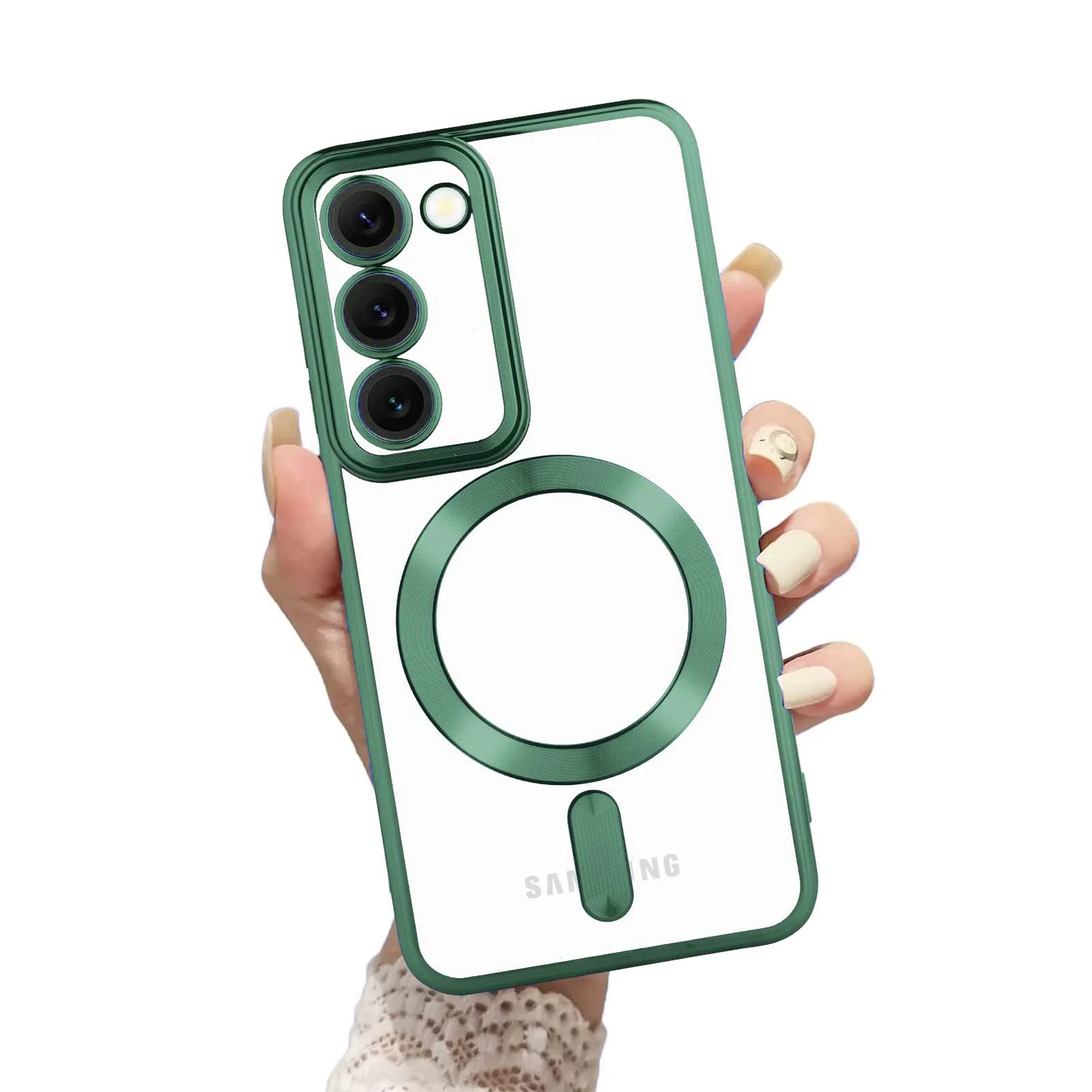 DL3 Mobilak Clear MagSafe-Compatible Magnetic Case for Samsung Galaxy S20 FE with Camera Protection and Shockproof Design - Green