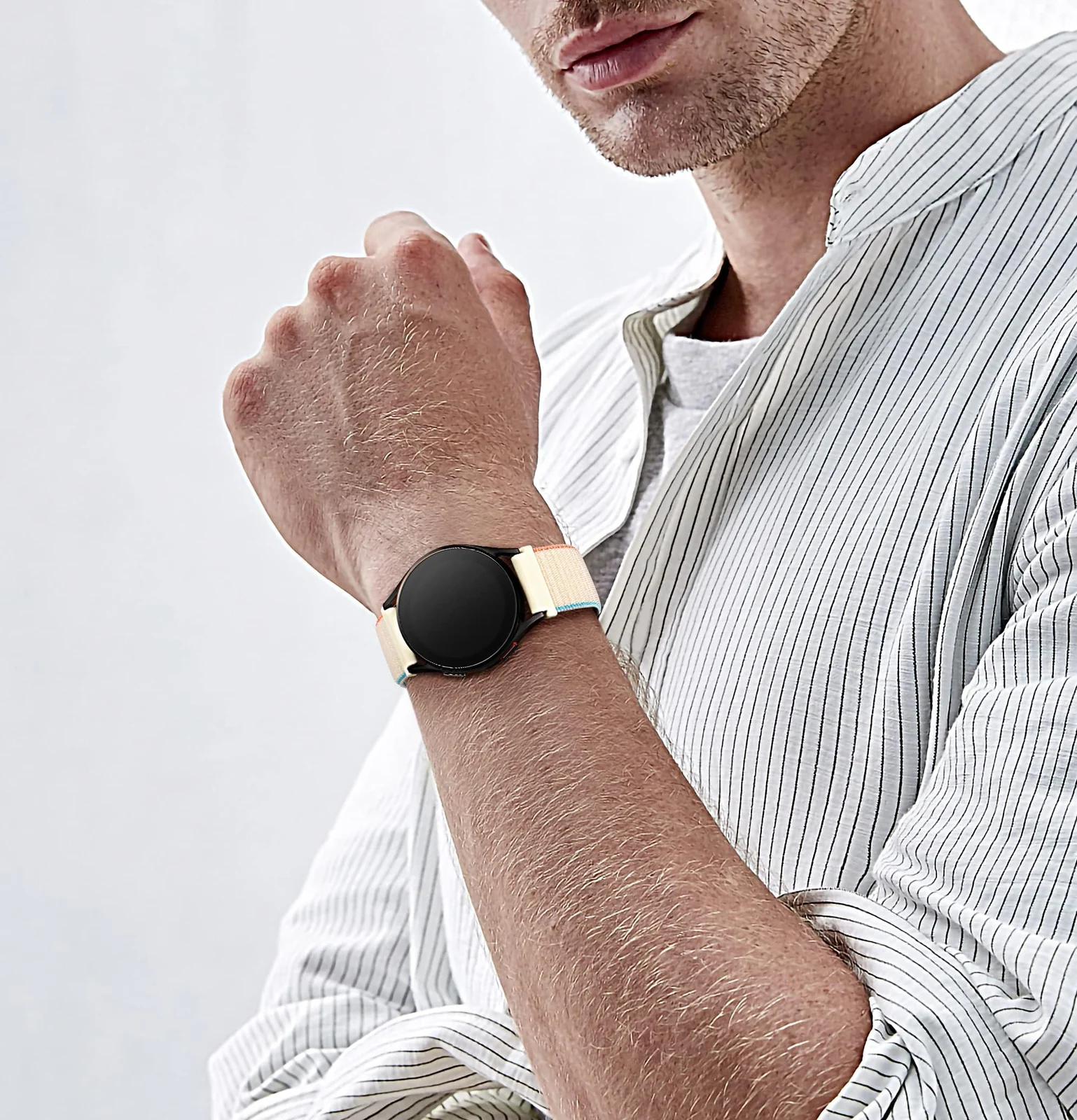 DL3 Mobilak Strap Nylon 20MM Band For Samsung Gear Sport/Watch 4/Watch 5 /Watch 5 Pro /S2 classic/active 2 40mm 44mm/Amazfit GTS 3/ GTS 4/GTS4 Mini/Bip 3/3Pro/GTS 2 mini/GTS 2e/Bip U - Cream