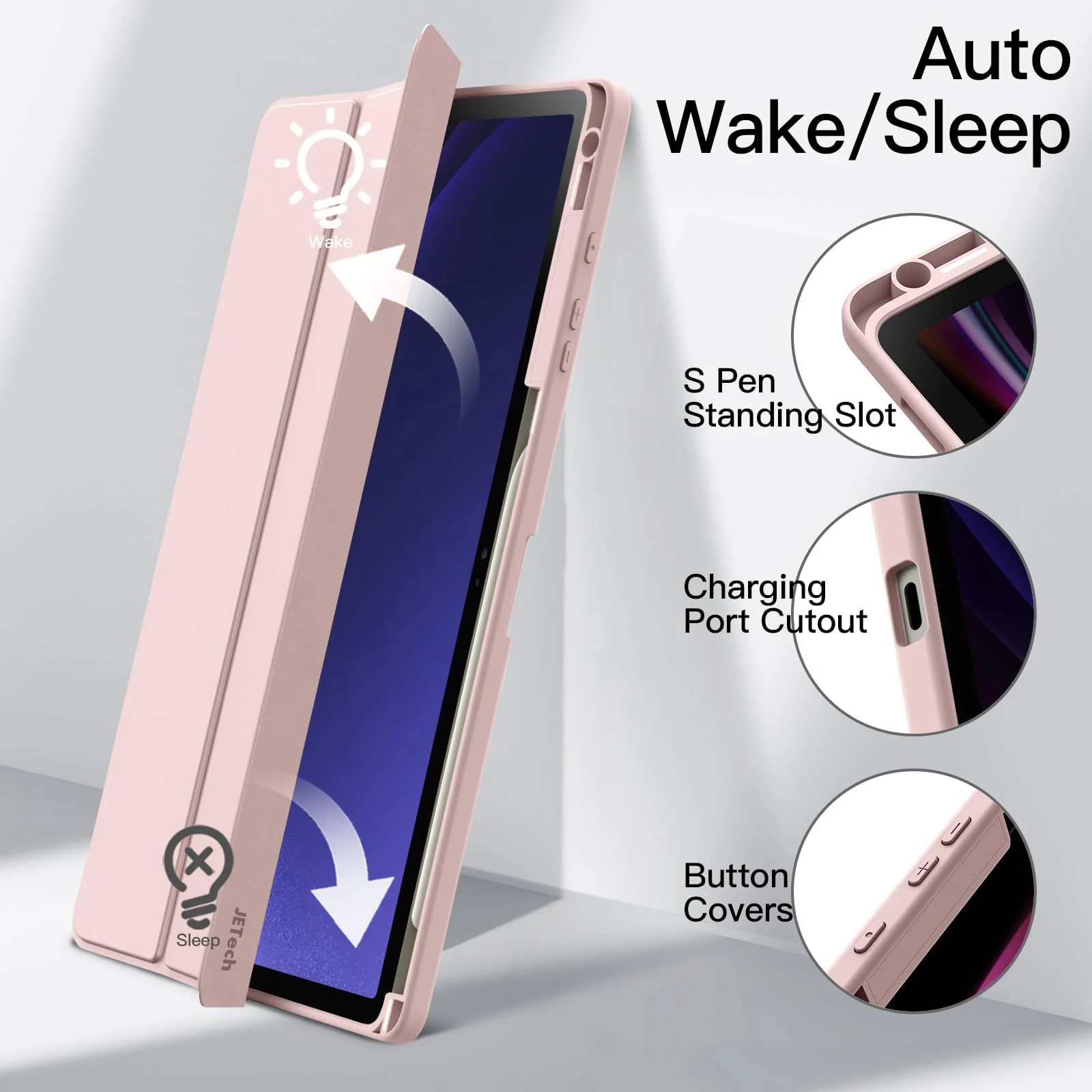 DL3 Mobilak Hybrid Slim Case for Samsung Galaxy Tab S8 Plus 2022/S7 FE 2021/S7 Plus 2020 12.4 Inch with S Pen Holder, Shockproof Cover with Clear Transparent Back Shell, Auto Wake/Sleep - Rose Gold