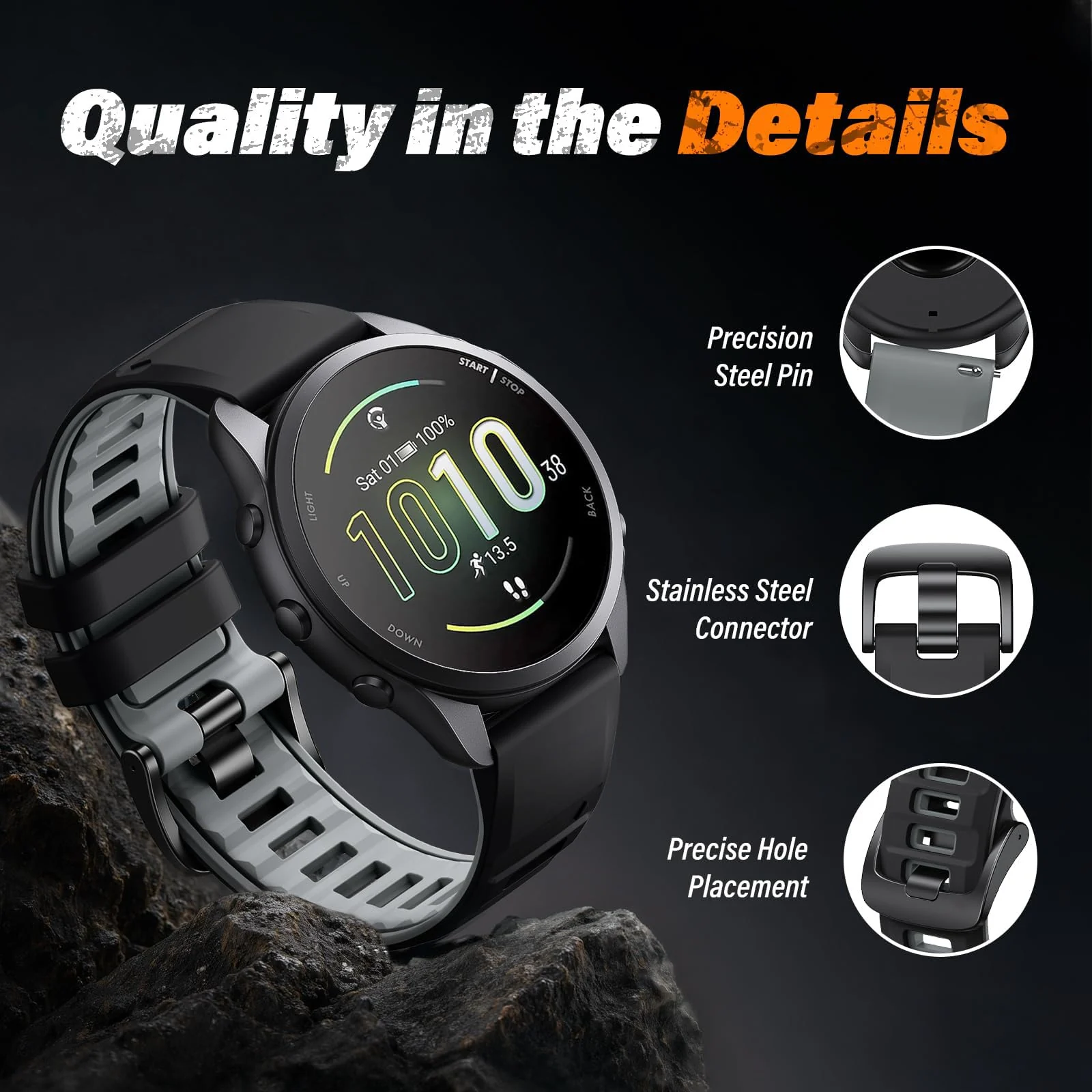 DL3 Mobilak Silicone Sport Band 22MM Strap For Xiaomi Redmi Watch 5 Active/5 Lite/Samsung Galaxy Watch 46mm/Watch 3 45mm/Gear S3/Huawei watch GT5 GT4 GT3 GT2 GT 46MM/GT2E/GT3 Pro/GT 5 Pro/Amazfit GTR4 - Black/gray