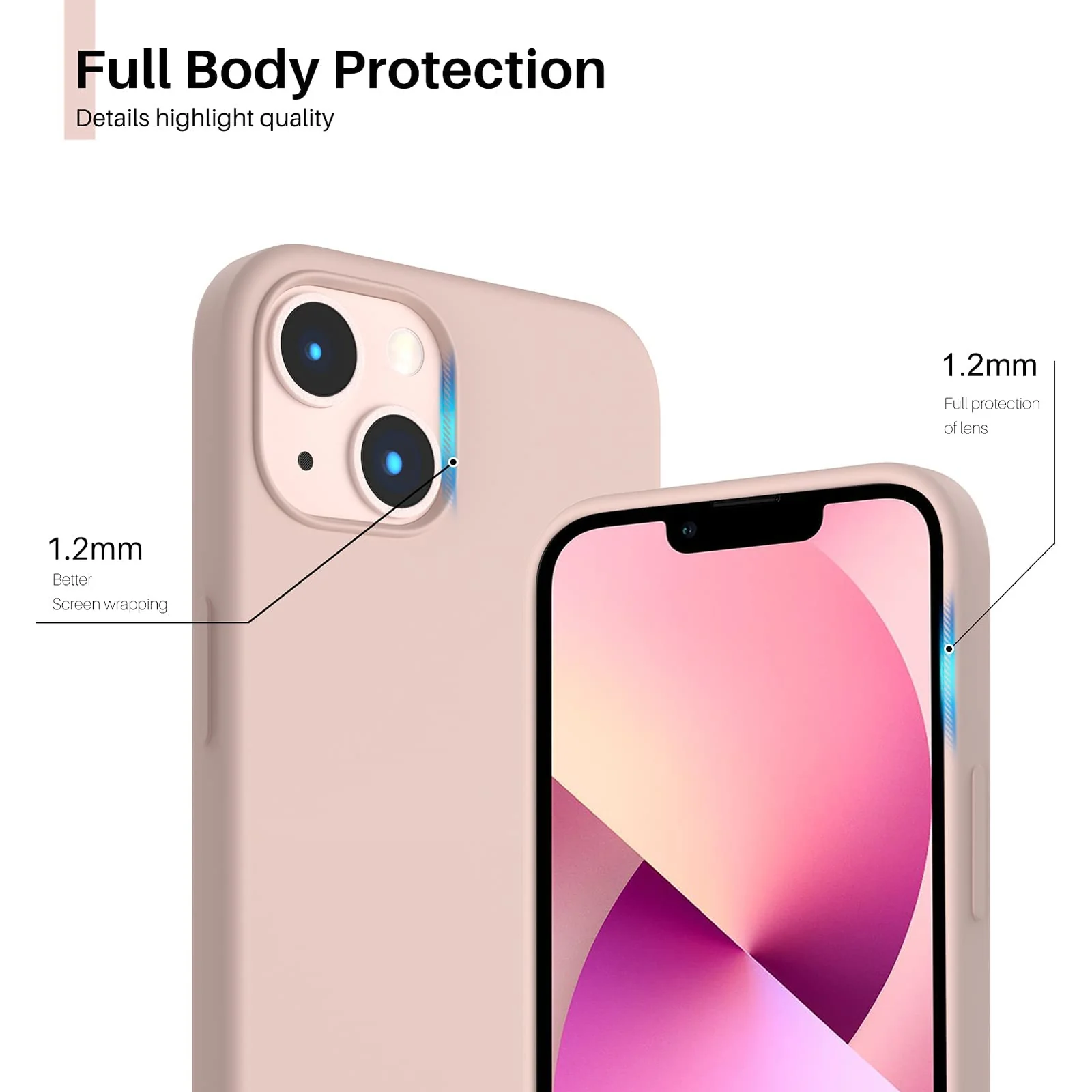 "DL3 Mobilak Liquid Silicone Protective Case with Soft Microfiber Lining for iPhone 15 Plus, iPhone 14 Plus "" - Pink Sand"