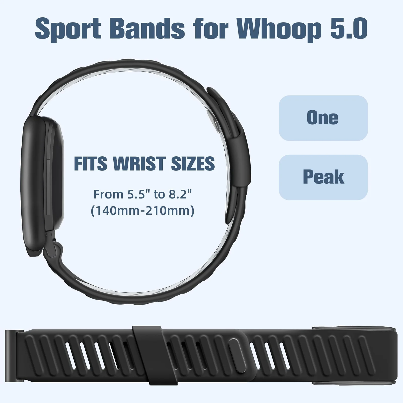 MOBIGON Breathable Silicone Sport Strap for WHOOP 5.0 One / Peak (Not Life), Black / Gray