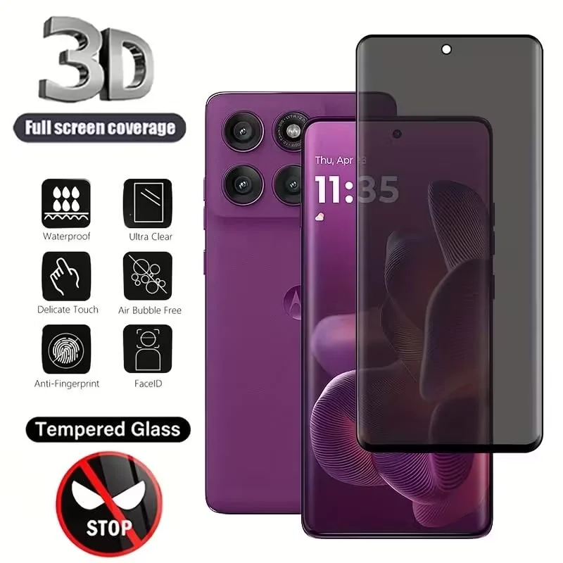 DL3 Mobilak Screen Protector for moto edge 60 fusion UV Glass Fingerprint Reader Support 3D Curved Anti-Spy Tempered Glass Screen Protector - Privacy