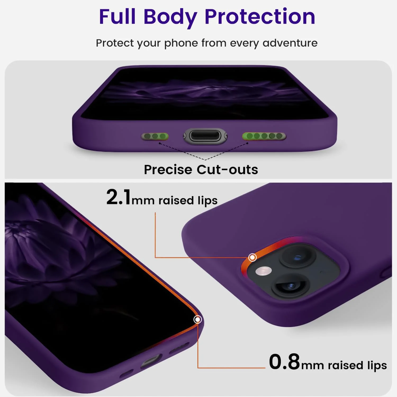DL3 Mobilak Compatible with iPhone 13 / iPhone 14 (6.1 Inch) Case, Liquid Silicone Case, Full Body Protective Cover, Shockproof, Slim Phone Case, Anti-Scratch Soft Microfiber Lining - violet