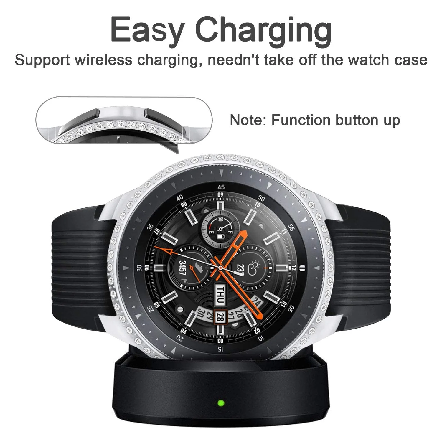 DL3 Mobilak Bumper Diamond Case Compatible with Samsung Galaxy Watch 46mm, Gear S3 Frontier Case (NOT fit for -R770), Bling Crystal Diamonds PC Plastic Protector Case Cover Frame - Silver