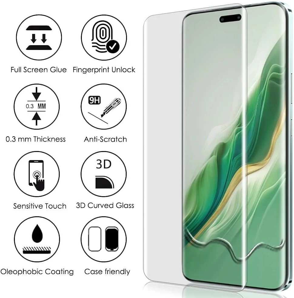 DL3 Mobilak Full Glass Screen Protector For Honor Magic 6 Pro UV Tempered Glass Full Glue Cover Screen Protector For Fingerprint Unlock Screen Glass Film - Clear