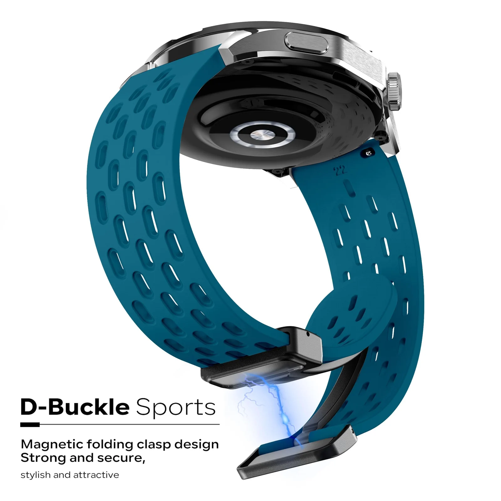 DL3 Mobilak 18mm Silicone Strap For Huawei Watch GT 6 41mm/GT 5 Pro 42 mm/GT 5 41mm/GT4 41 mm/Watch 5 42mm Magnetic Metal Buckle Sport Silicone Breathable Strap, Band Soft Replacment Wristband - Rock Green