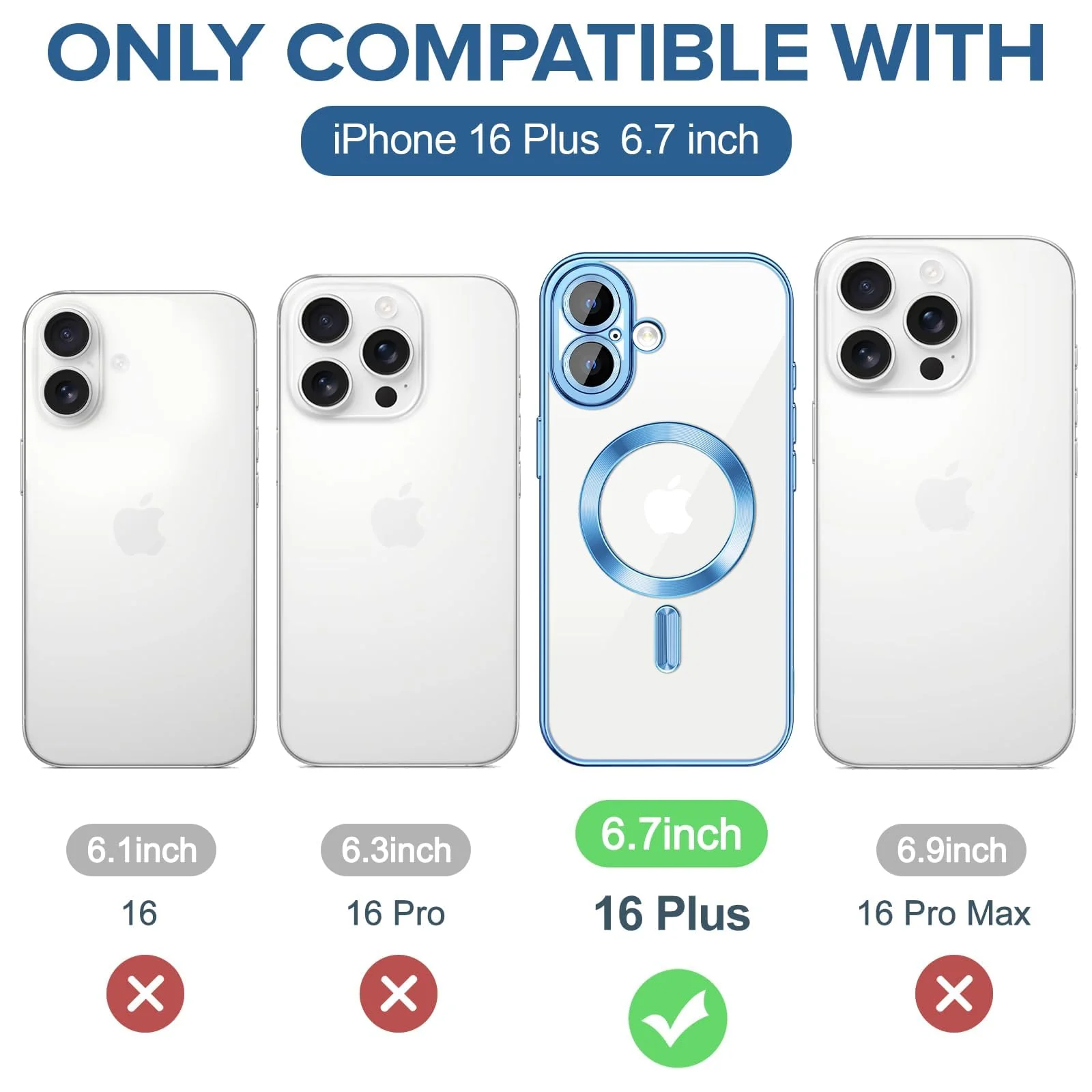 DL3 Mobilak Plated-Edge Protective Case for iPhone 16 + Plus 6.7 -Inch, Compatible with MagSafe accessories, Supports wireless charging, Shock-absorbing protection - Sierra Blue