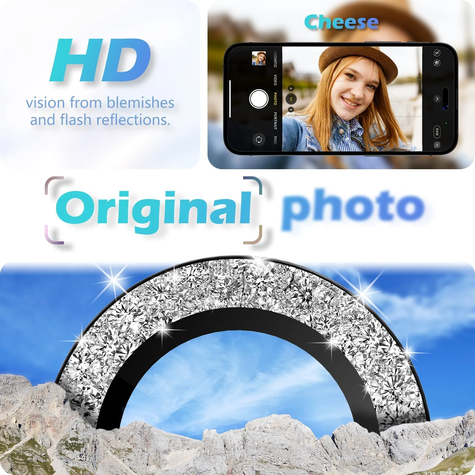 DL3 Mobilak Compatible with iPhone 15/15 Plus & iPhone 14/14 Plus Camera Lens Protector, Anti-Scratch HD Tempered Glass Lens Screen Protection Cover, Metal Individual Lens Ring - Glitter Silver