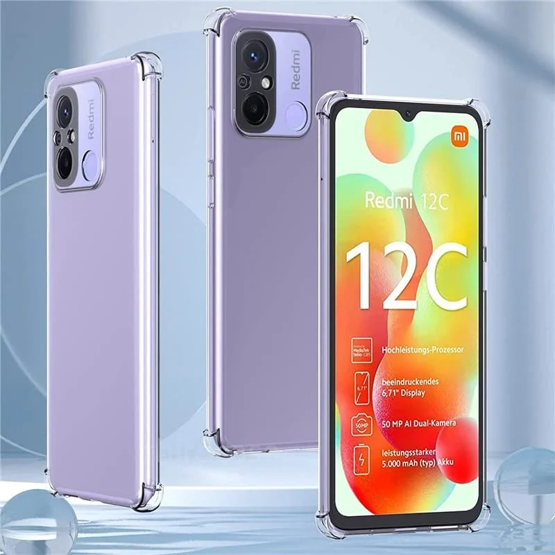 DL3 Mobilak Clear TPU Case for Xiaomi Redmi 12C / Redmi 11A / Poco C55, Camera protection, Shock-absorbing protection, Non-slip grip - Clear