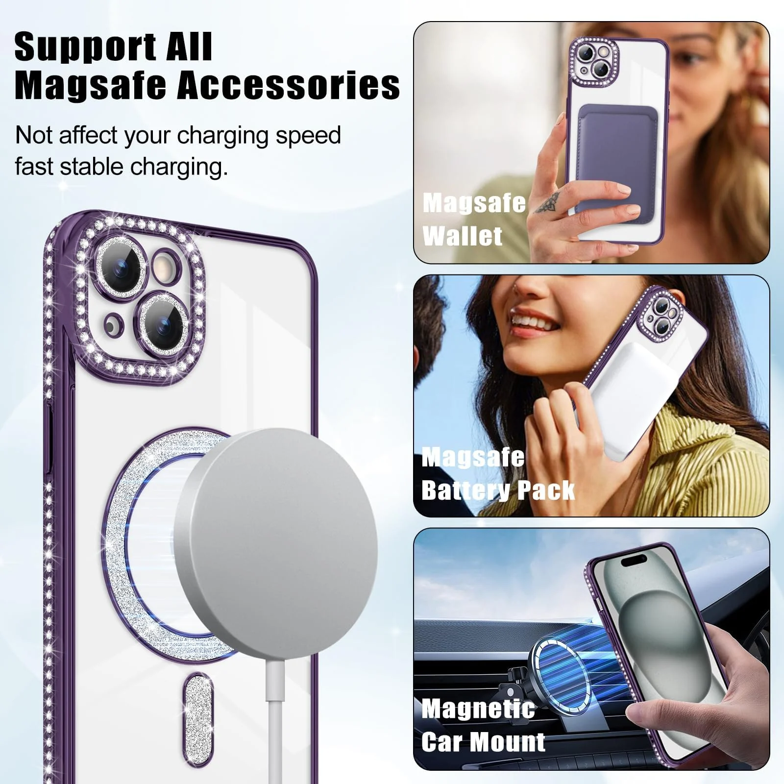 DL3 Mobilak MagSafe-Compatible Magnetic Case for iPhone 16 with Camera Protection and Magnetic Car-Mount Support - Purple