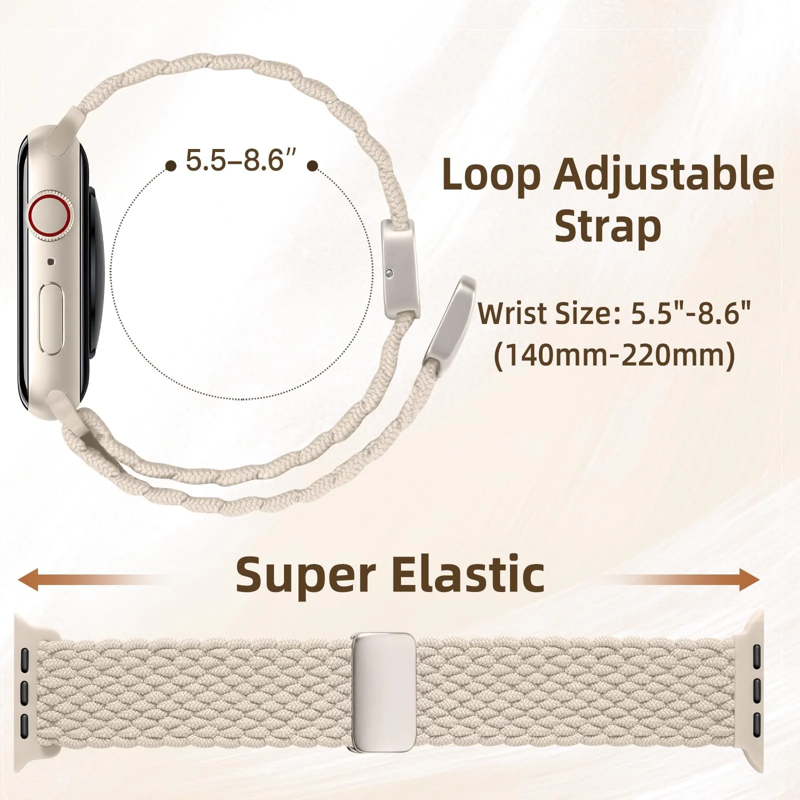 DL3 Mobilak Sport Solo Loop Compatible with Apple Watch Band 42mm 44mm 45mm 46mm 49mm for Women Men, Magnetic Strap Stretchy Braided Wristband for iWatch Series 11 10 9 8 7 6 5 4 3 Ultra 3 2 1 SE SE2 - A-Starlight