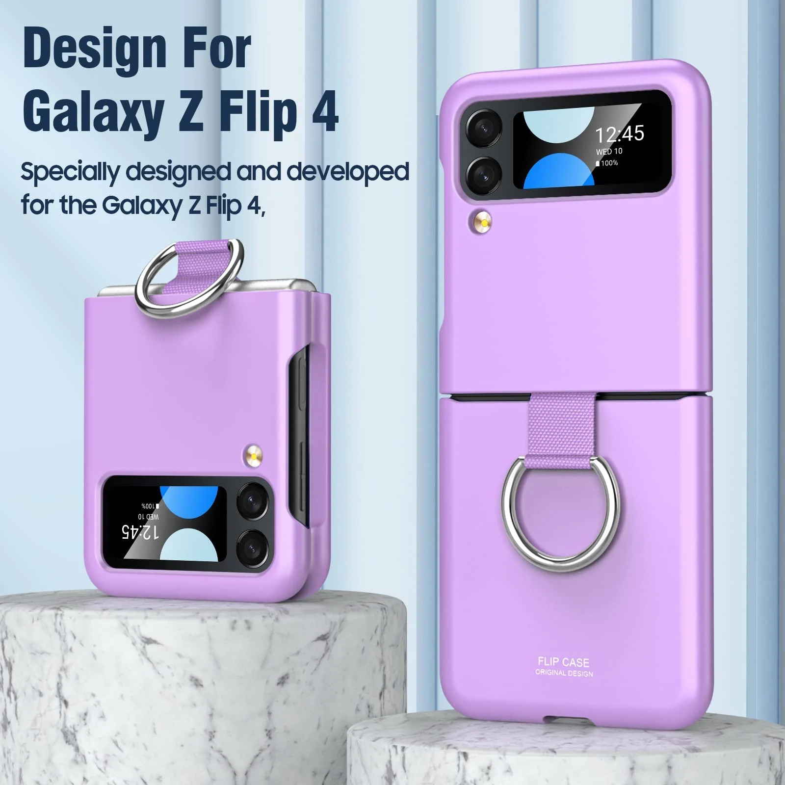 DL3 Mobilak for Samsung Galaxy Z Flip 4 Case with Ring, Galaxy Flip 4 Case All-Round for Z Flip 4 Phone Anti-Scratch Full-Body Shockproof Protective Case for Galaxy Z Flip 4 5G (2022) - Purple