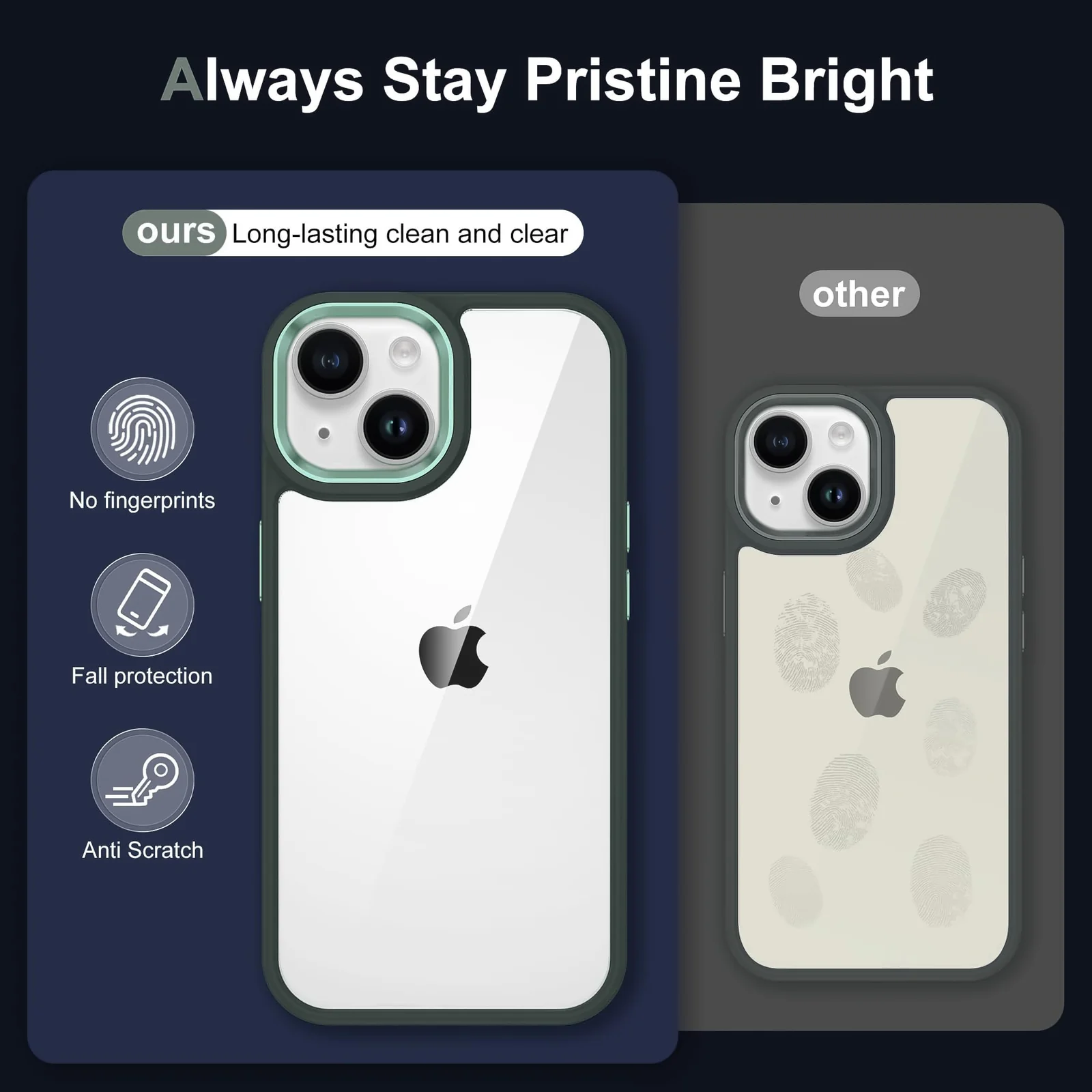 DL3 Mobilak Clear PC and TPU Protective Case for iPhone 15 Plus 6.7-Inch / iPhone 14 Plus 6.7-Inch with Camera Protection and Shockproof Design - A Green