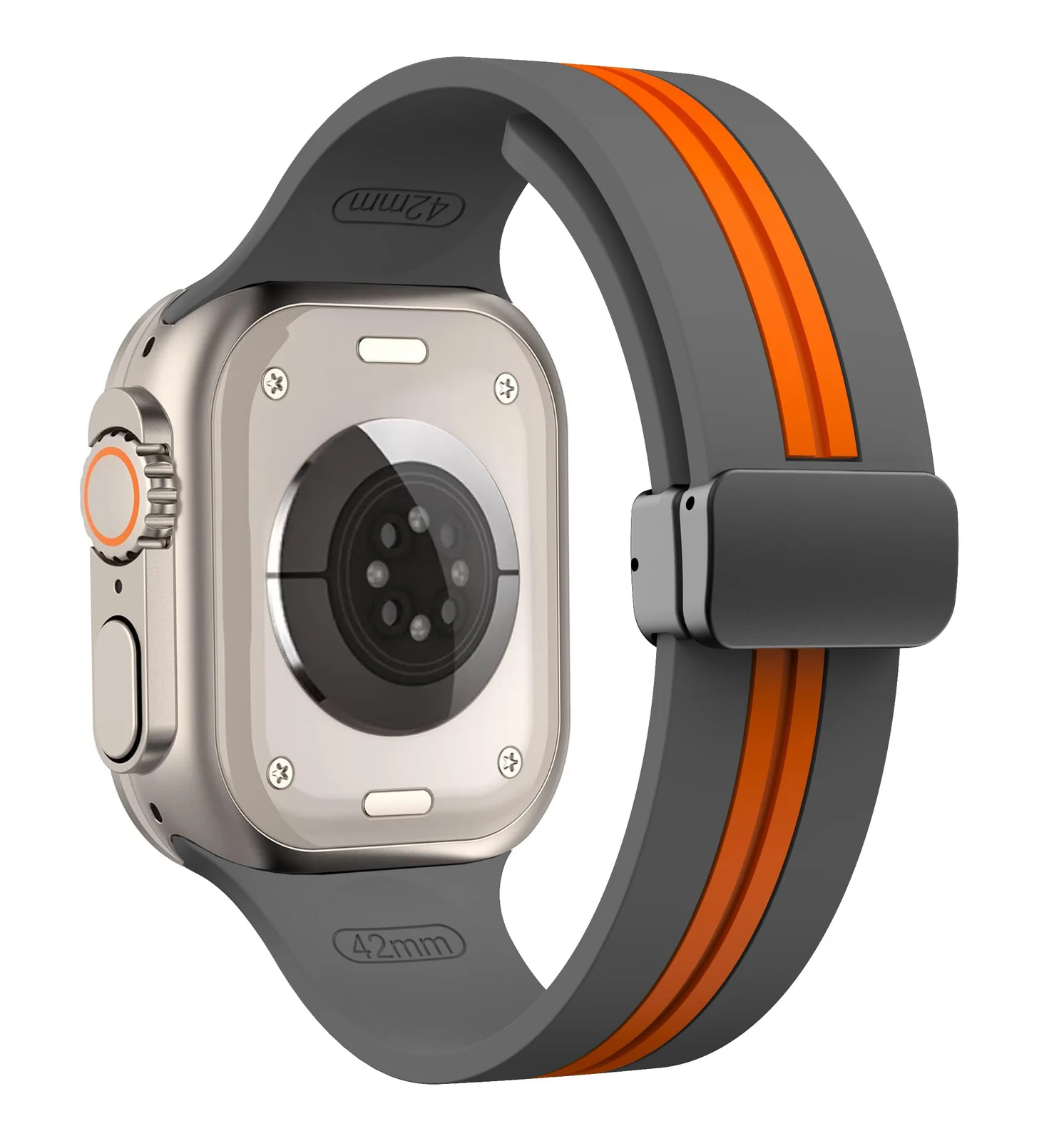 DL3 Mobilak Magnetic Strap for Apple Watch Band 49mm 45mm 44mm 41mm 40mm 38mm 42mm, Silicone Replacement Wristband Strap for iwatch Series 9 8/7/6/5/4/3/2/SE (38mm/40mm/41mm) - Grey Orange