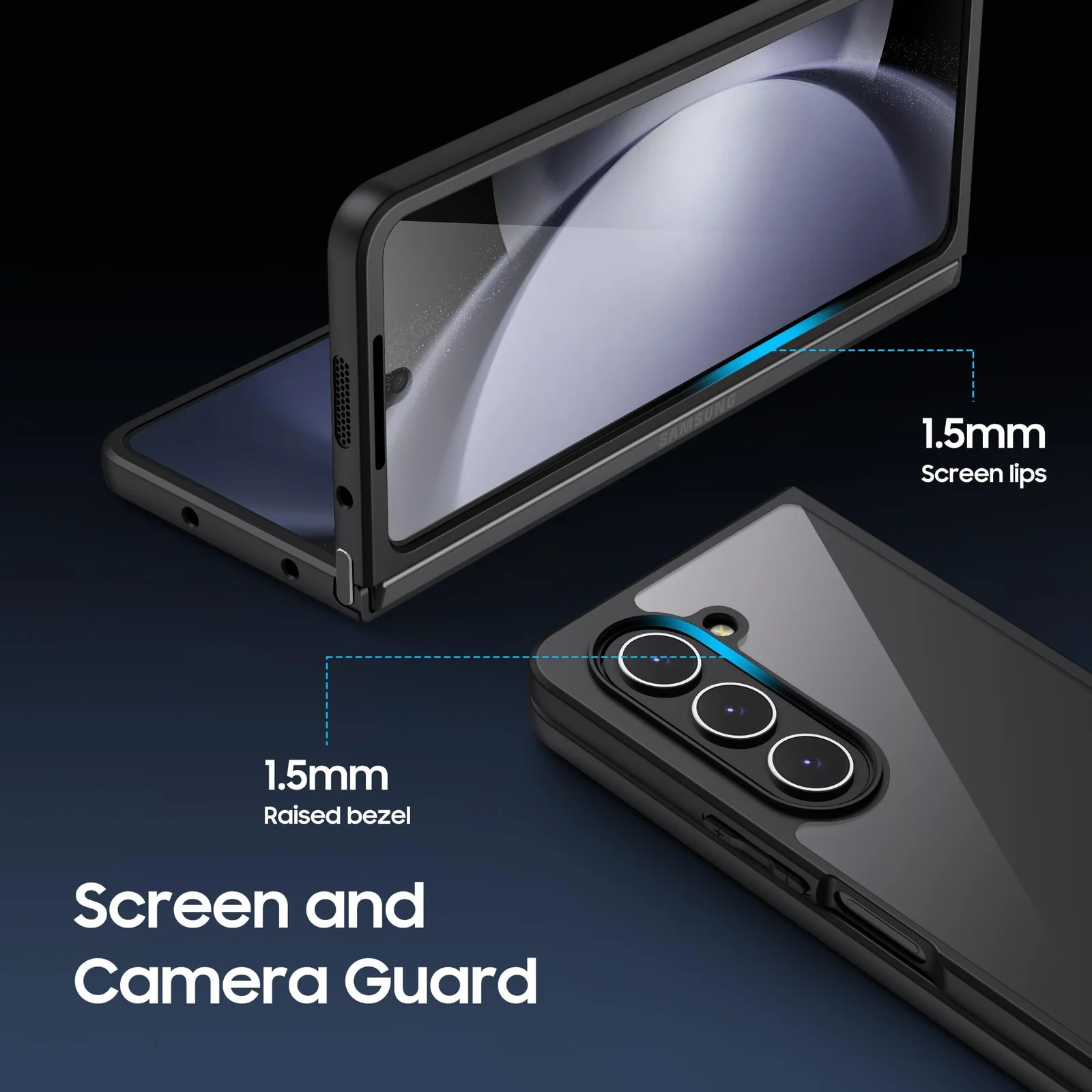 DL3 Mobilak Clear TPU Case with Electroplated Edges for Samsung Galaxy Z Fold 5 with Camera Protection and Shockproof Design - Black