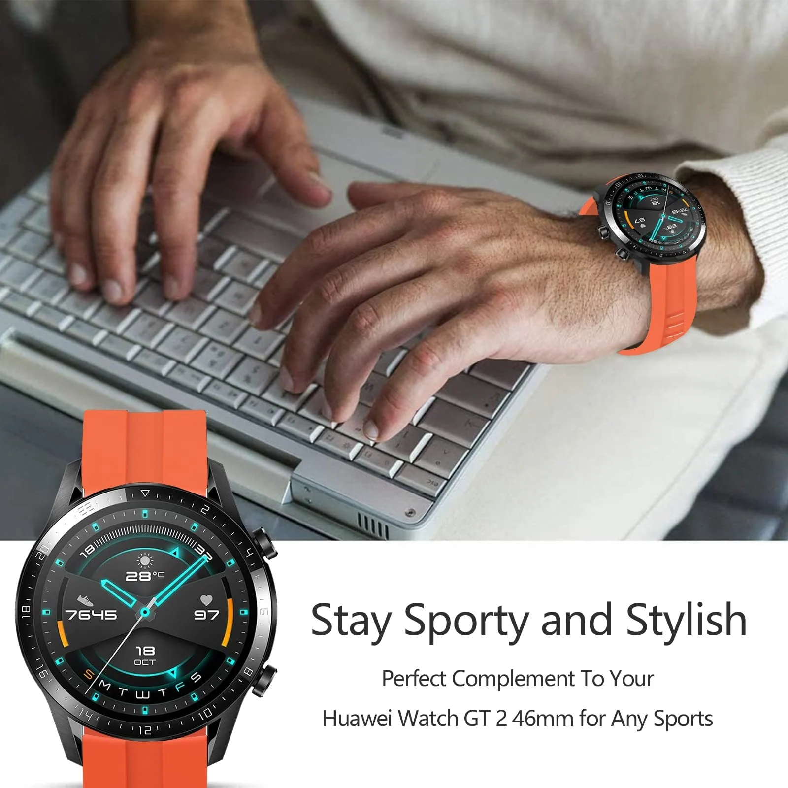 DL3 Mobilak Strap Silicone Band 22MM For Samsung galaxy watch 3 45mm /watch 46mm/Gear S3/Huawei watch GT3 46MM/GT2E/GT 46mm/GT2 Pro/GT2 46MM/honor Magic Watch2 46mm/Amazfit GTR4/GTR3/2/2e - Orange