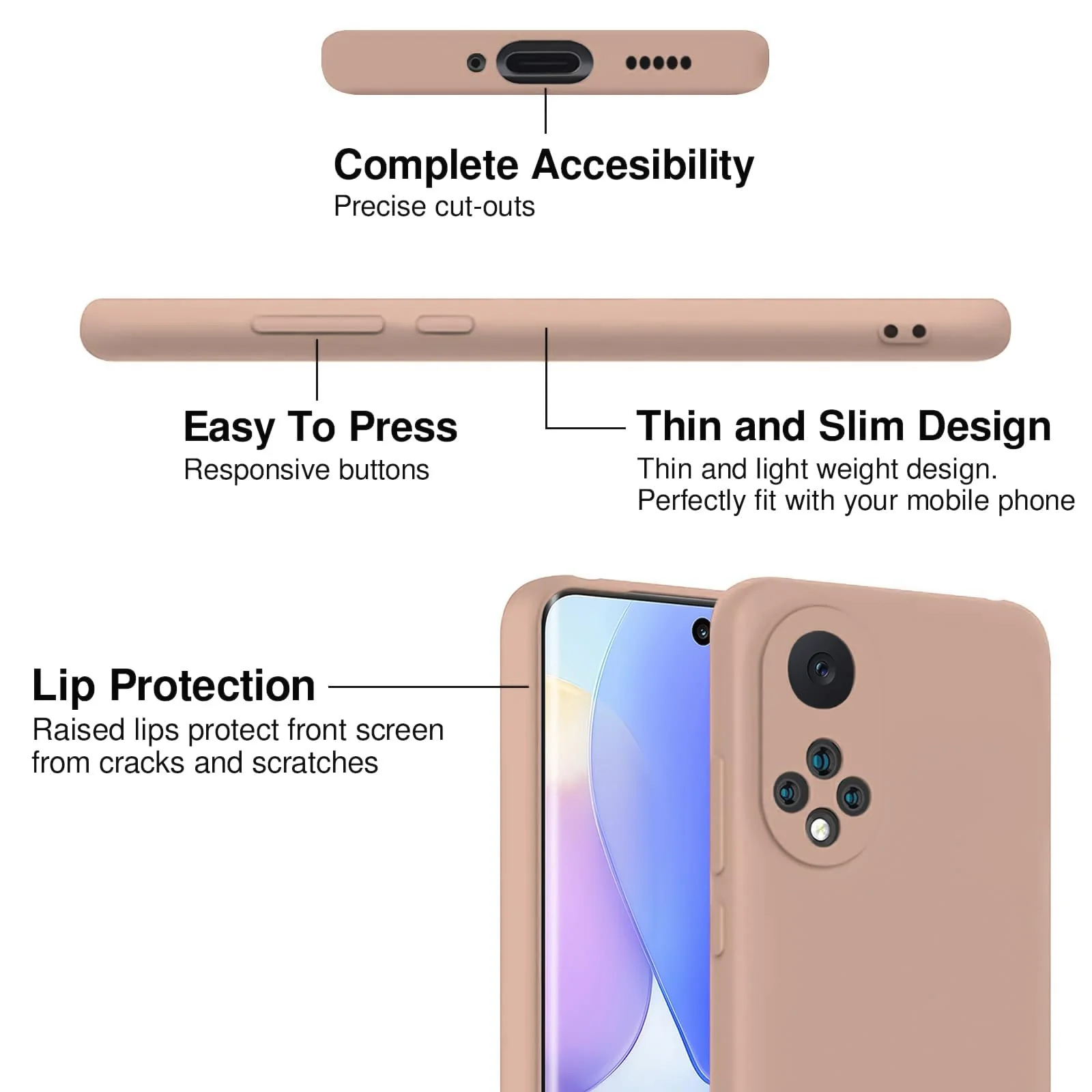 DL3 Mobilak Honor 50 / Huawei Nova 9 Case, Soft Flexible Silicone Gel Rubber Bumper Cover, Slim Fit Full Body Shockproof Protective Phone Case - Light Orange