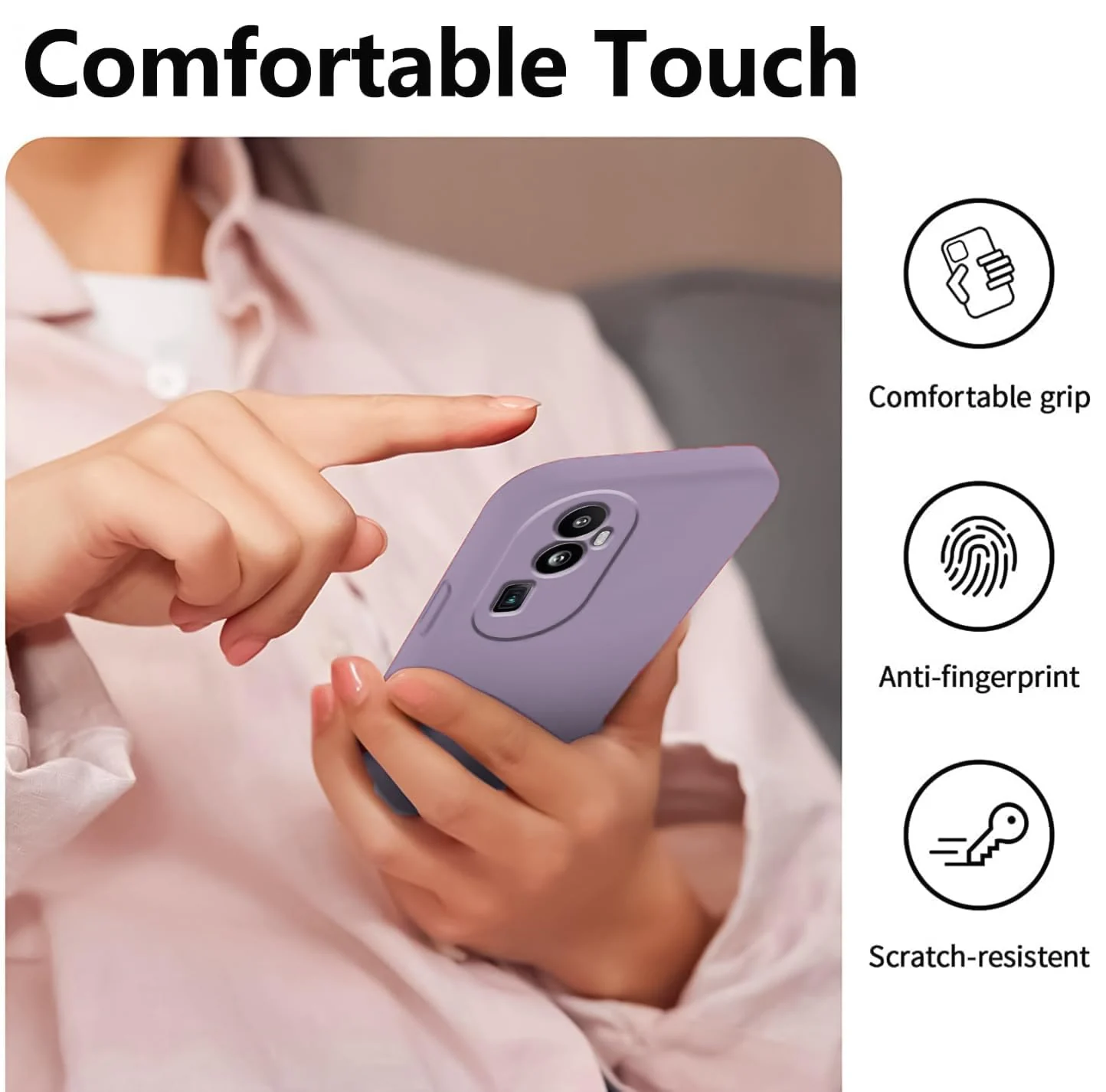 DL3 Mobilak Liquid Silicone Protective Case with Soft Microfiber Lining with Full Camera Protection for OPPO Reno 10 Pro+ Plus 5G - Lavender