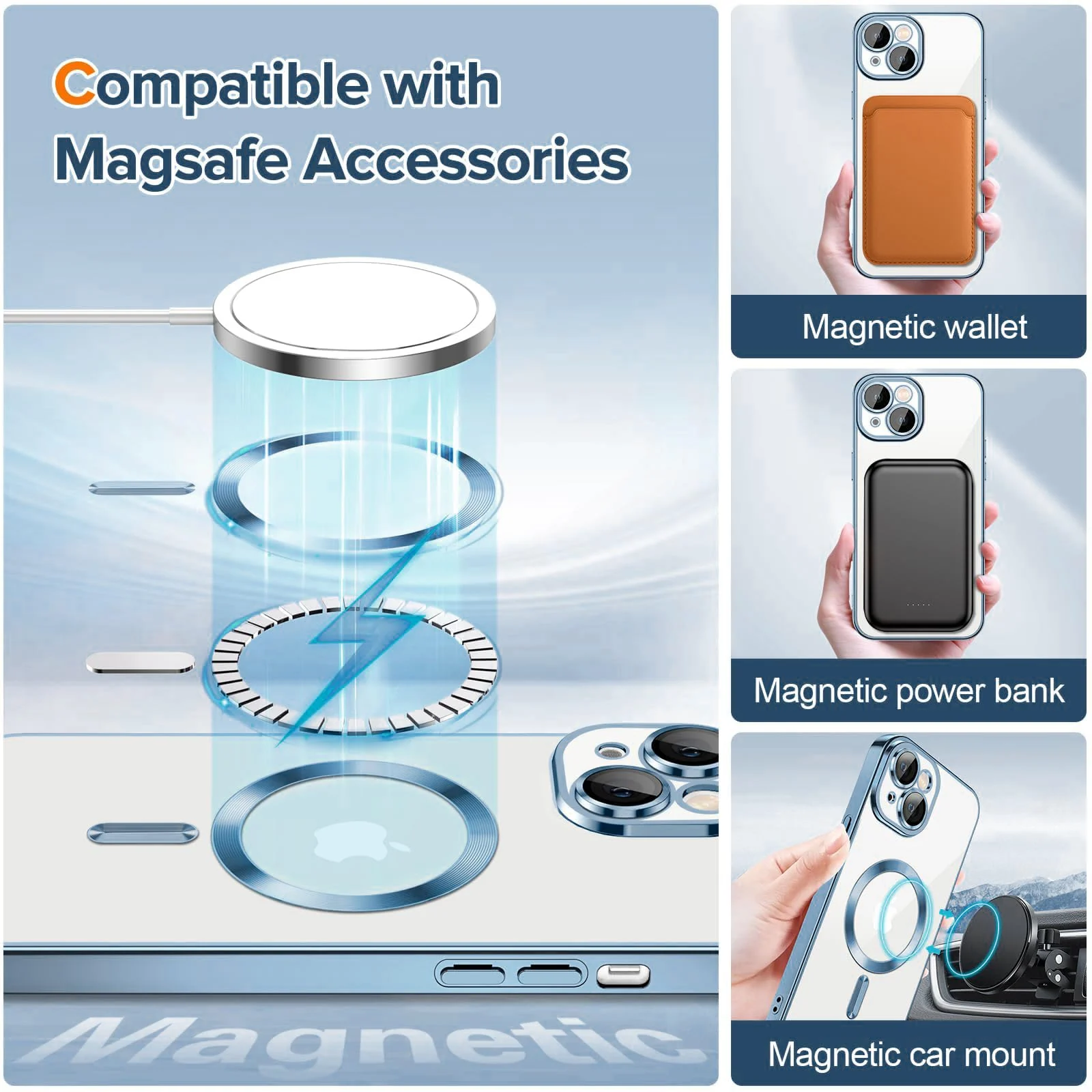 DL3 Mobilak Plated-Edge Protective Case for iPhone 13 (6.1 Inch) Compatible with, Compatible with MagSafe accessories, Supports wireless charging, Camera protection - A.Sierra Blue