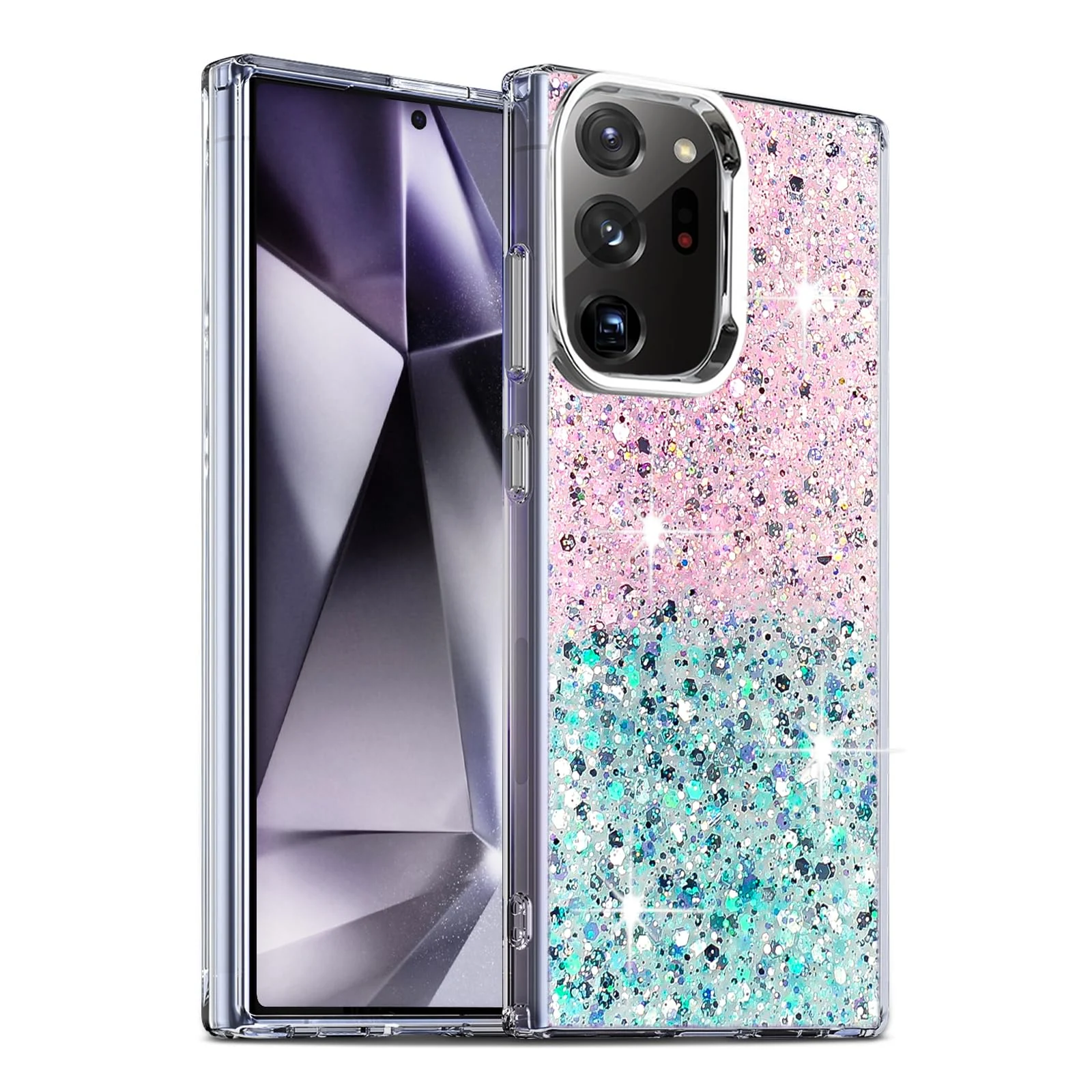 DL3 Mobilak Glitter Rhinestone Protective Case for Samsung Galaxy Note 20 Ultra with Shockproof Design - Pink Green