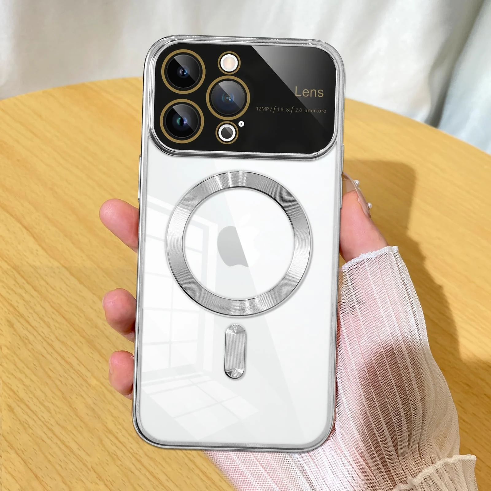 DL3 Mobilak Clear MagSafe-Compatible Magnetic Case for iPhone 14 Pro 6.1 Inch with Camera Protection and Shockproof Design - Silver
