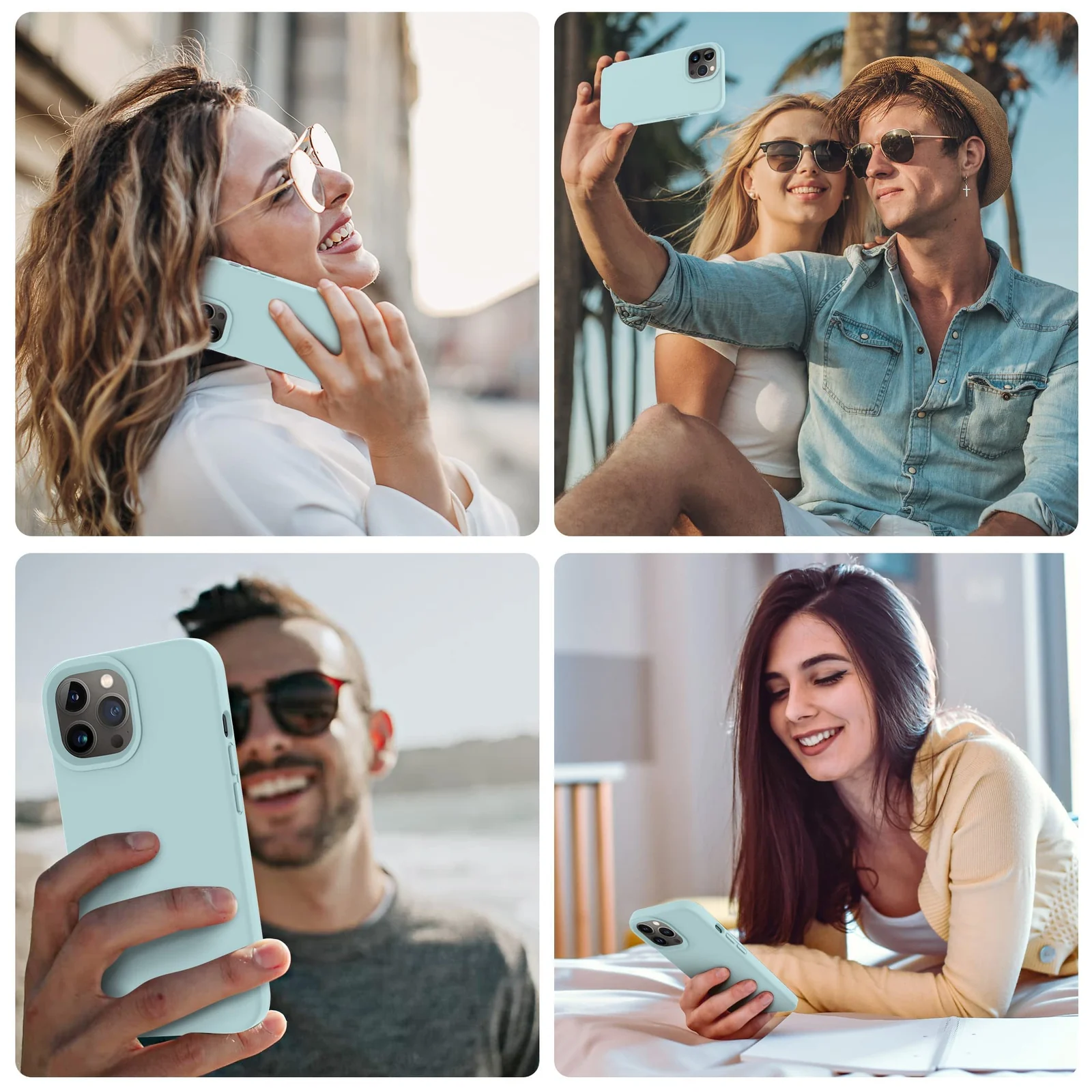 DL3 Mobilak Liquid Silicone Protective Case for iPhone 15 with Camera Protection and Microfiber Lining - Mint Green