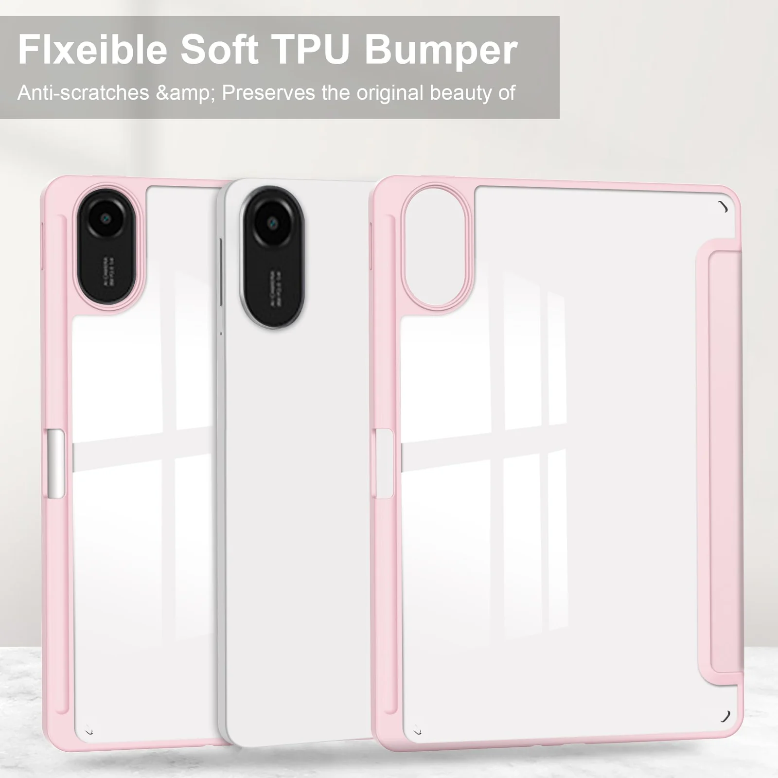 DL3 Mobilak Case for Huawei MatePad SE 11 inch 2024 with Built-in Pencil Holder, Clear Transparent PC Back, Shockproof Tri-Fold Stand Tablet Cover, Auto Wake/Sleep - Pink Sand